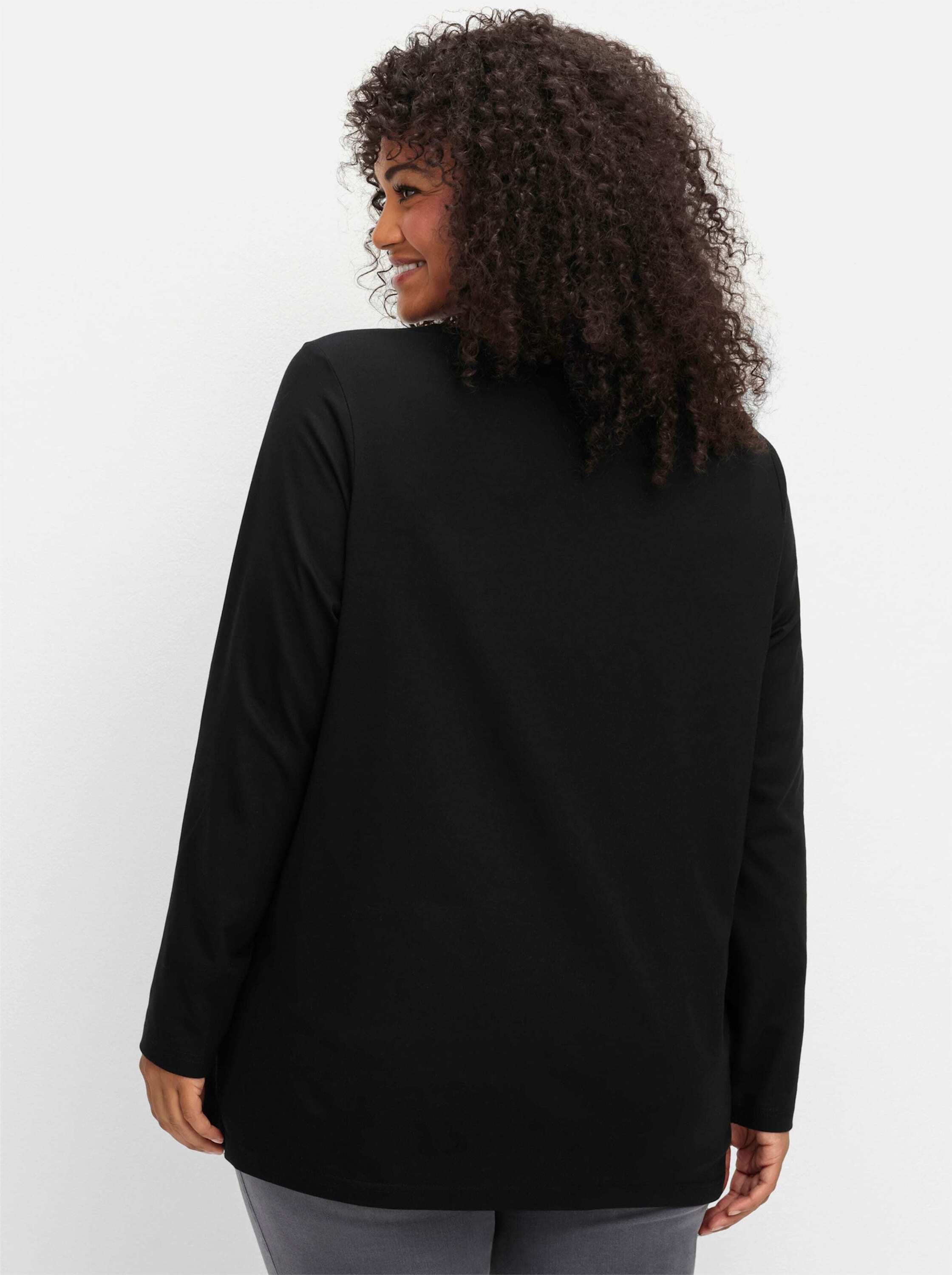 Sheego T-Shirt Langarmshirt Langarm mit V-Ausschnitt und leichter A-Linie