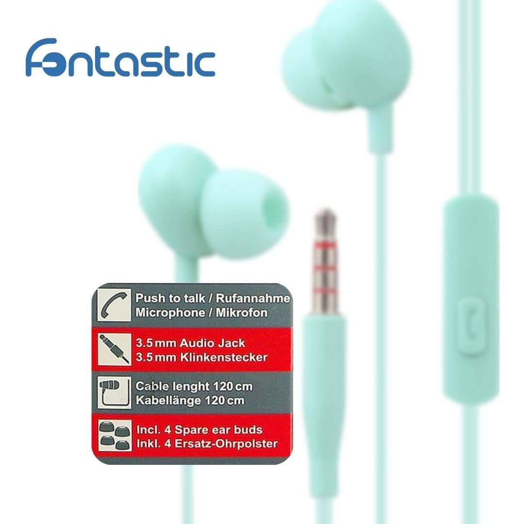 fontastic In-Ear Stereo-Headset Beans Mint In-Ear-Kopfhörer (Kabelgebunden)