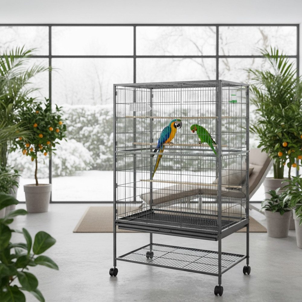 Feel2Home Voliere Vogelvoliere Vogelkäfig Vogelhaus Grau XXL Käfig Zuchtkäf günstig online kaufen