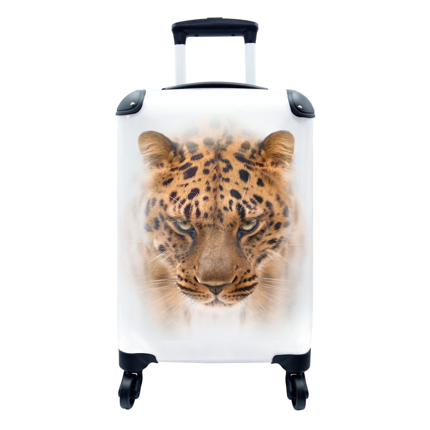 MuchoWow Handgepäckkoffer Leopard - Kopf - Weiß, 4 Rollen, Reisetasche mit rollen, Handgepäck für Ferien, Trolley, Reisekoffer