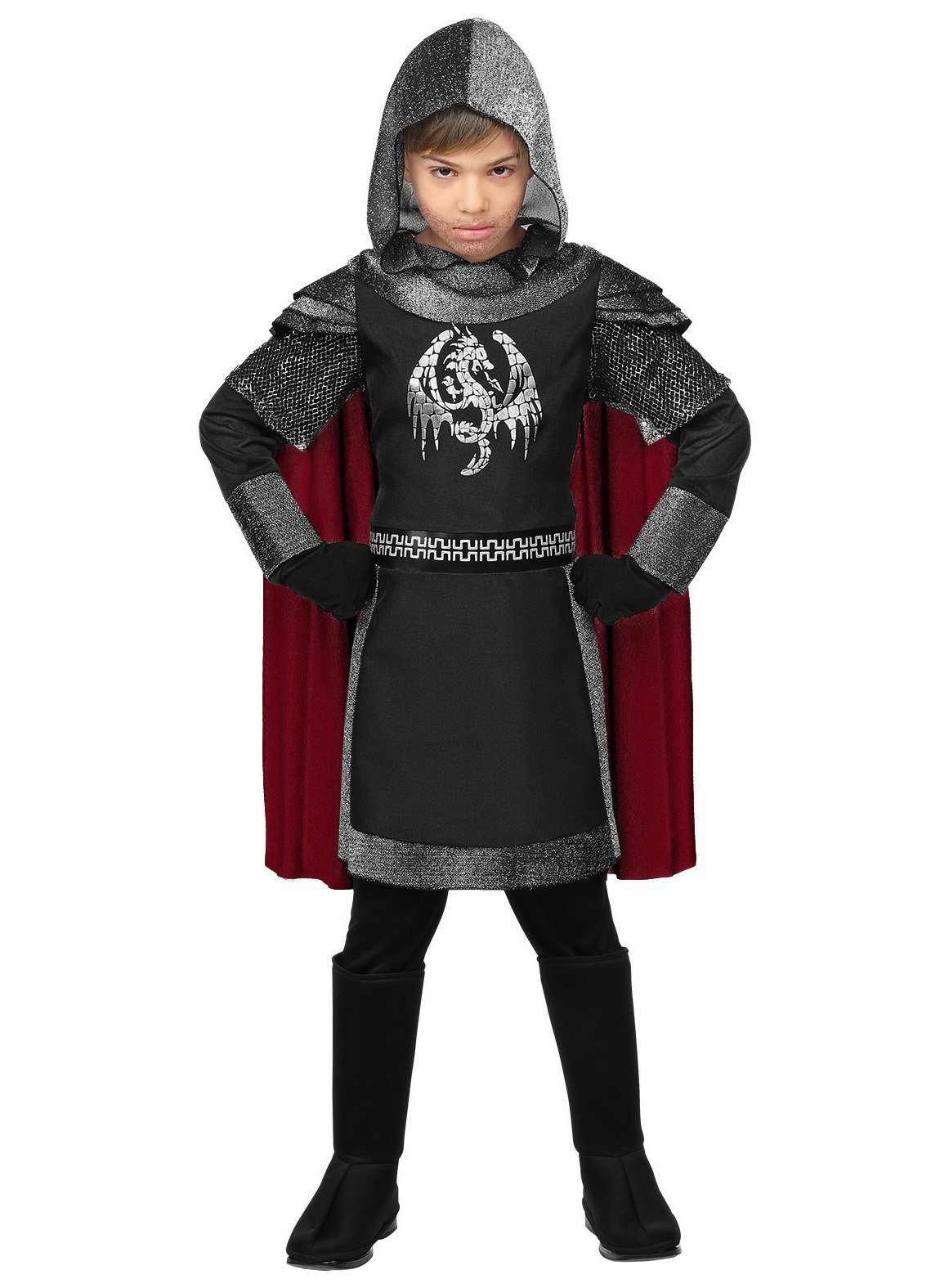 Widdmann Kostüm Schwarzer Ritter Kostüm für Kinder, Mittelalterliches Ritterkostüm für drachenstarke Kerle