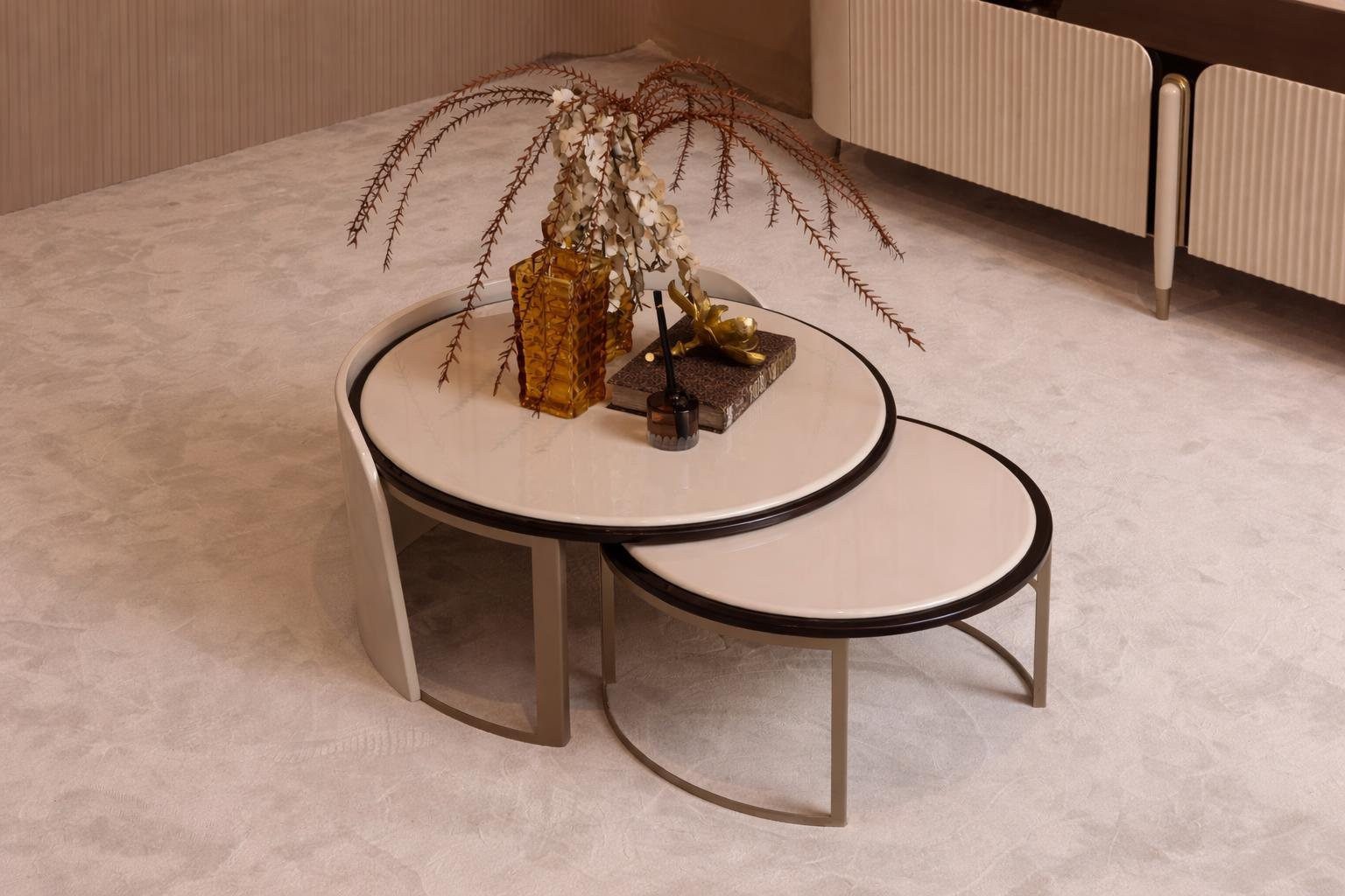 JVmoebel Couchtisch Komfortables Wohnzimmer Couchtisch Duo Rund Beige, Made in Europa