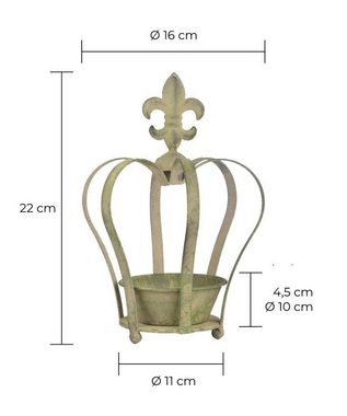 esschert design Blumentopf Aged Metal (Set, 3 St), Topfset Krone aus veraltetem Metall, für kleine Topfblumen