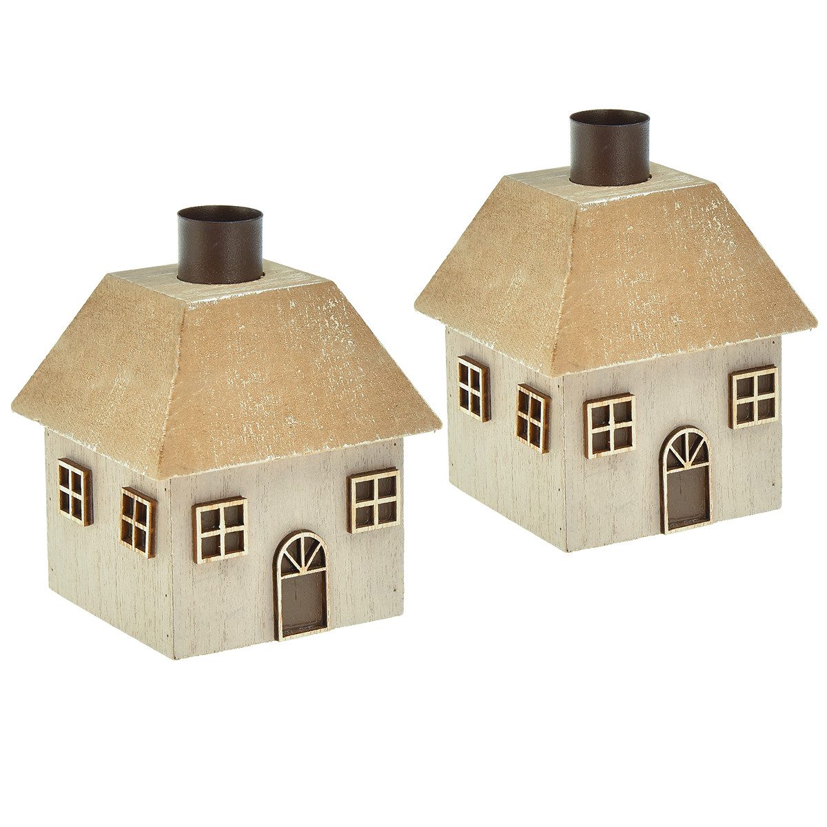 Florists Products Kerzenhalter Weihnachtlicher Kerzenhalter im Haus-Design aus Holz, 2 Stück