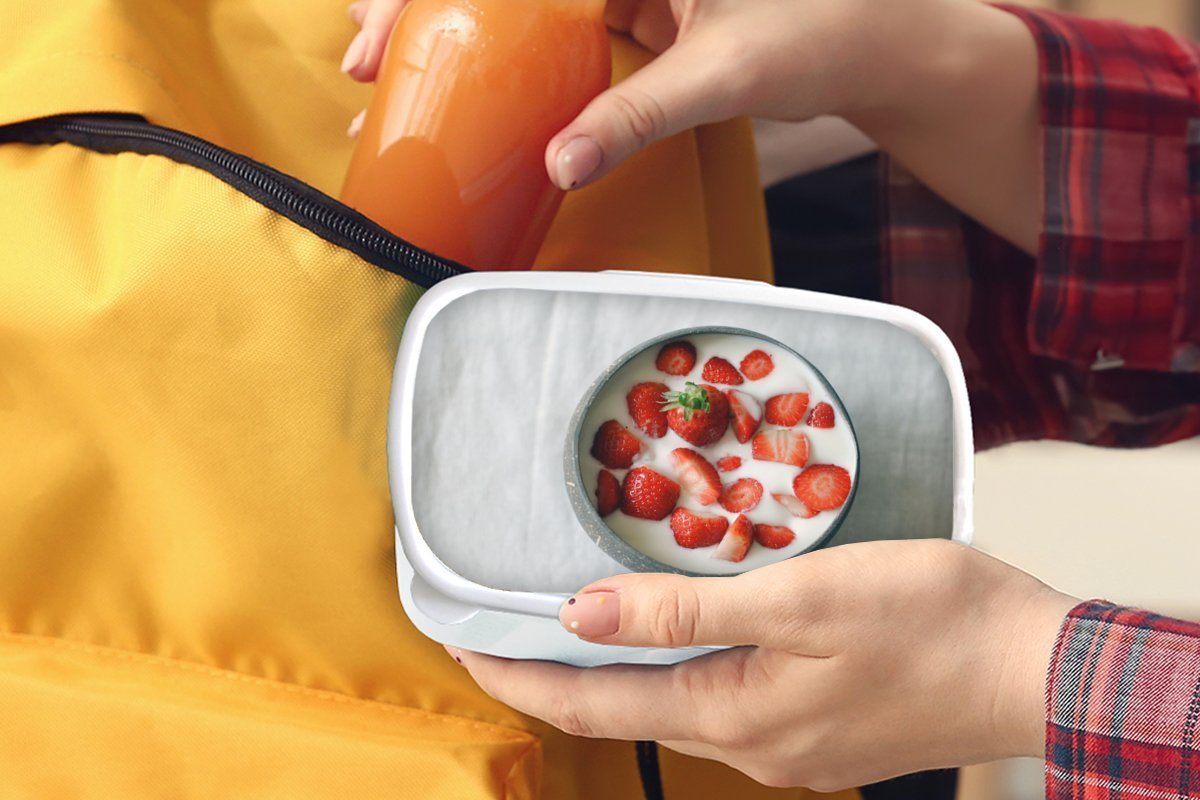 - Schale Lunchbox - Brotbox und Erwachsene, Jungs für MuchoWow und Tisch, Kinder für Mädchen Erdbeere weiß Brotdose, Kunststoff, (2-tlg),