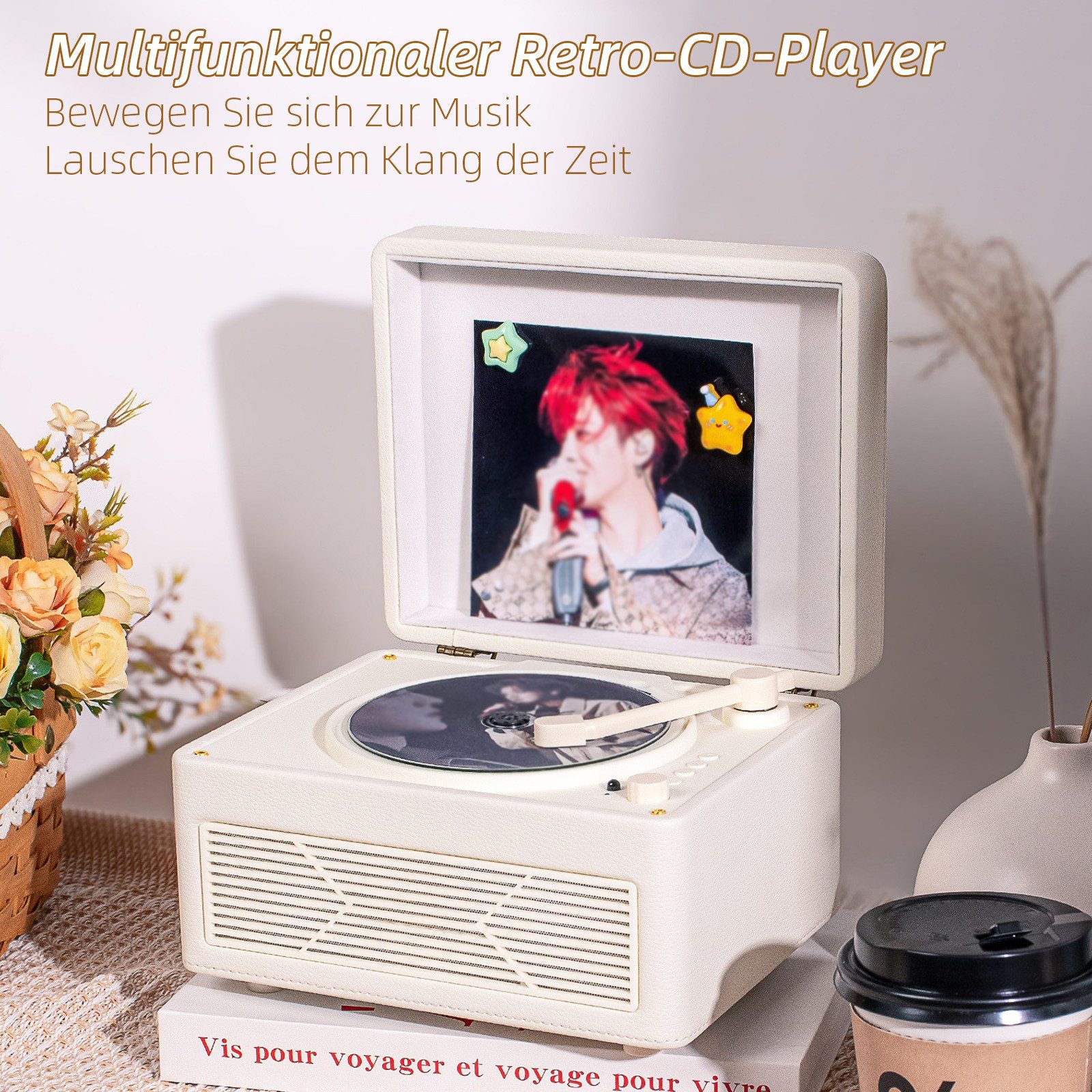 Tekoo Tragbarer CD-Player mit Bluetooth, Vintage Leder-Optik, Stereoanlage CD-Player (Bluetooth, Bluetooth 5.3, TF-Kartenslot, USB-Wiedergabe, Stereo-Lautsprecher)