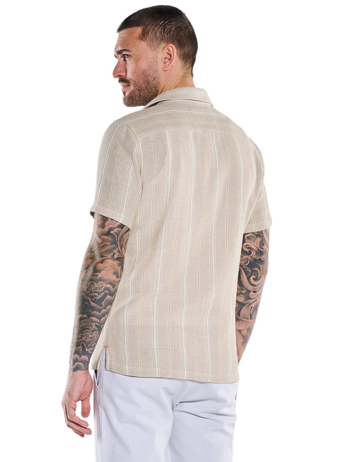 emilio adani Kurzarmhemd Herren Kurzarmhemd mit gewebter Streifenoptik, Beige