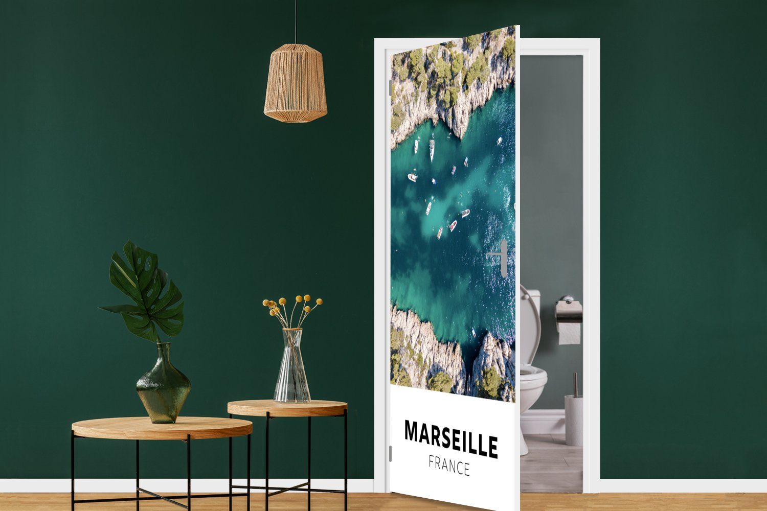 Tür, St), Wasser bedruckt, für Türtapete Fototapete Marseille cm - (1 75x205 - Matt, - Frankreich Türaufkleber, Boot, MuchoWow