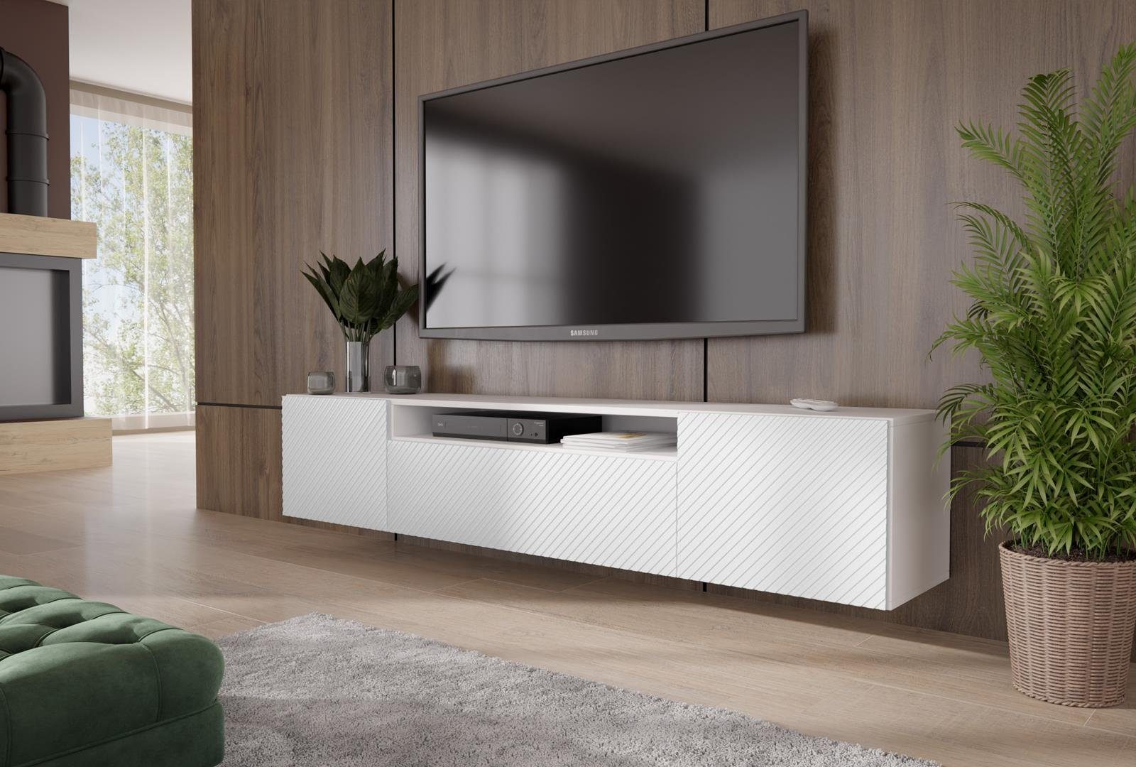 Beautysofa TV-Schrank Kler (gefräste Tür, Weiß / Schwarz, Wandmontage) RTV Schrank mit 3x Scharniertüren