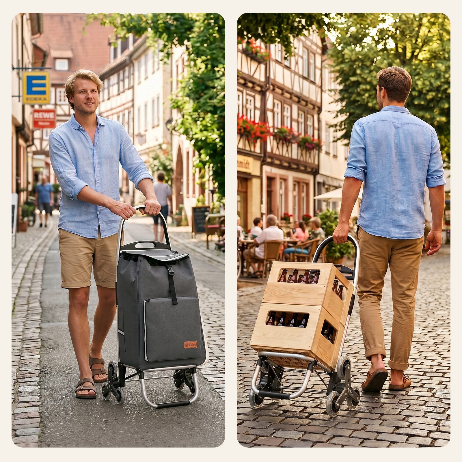 Sekey Einkaufstrolley Aluminium 2-in-1 Faltbar Einkaufstrolley Treppensteiger mit Kühltasche, 50 l zusammenklappbarer Transportwagen Treppensteiger Einkaufswage – Bild 2 von 5