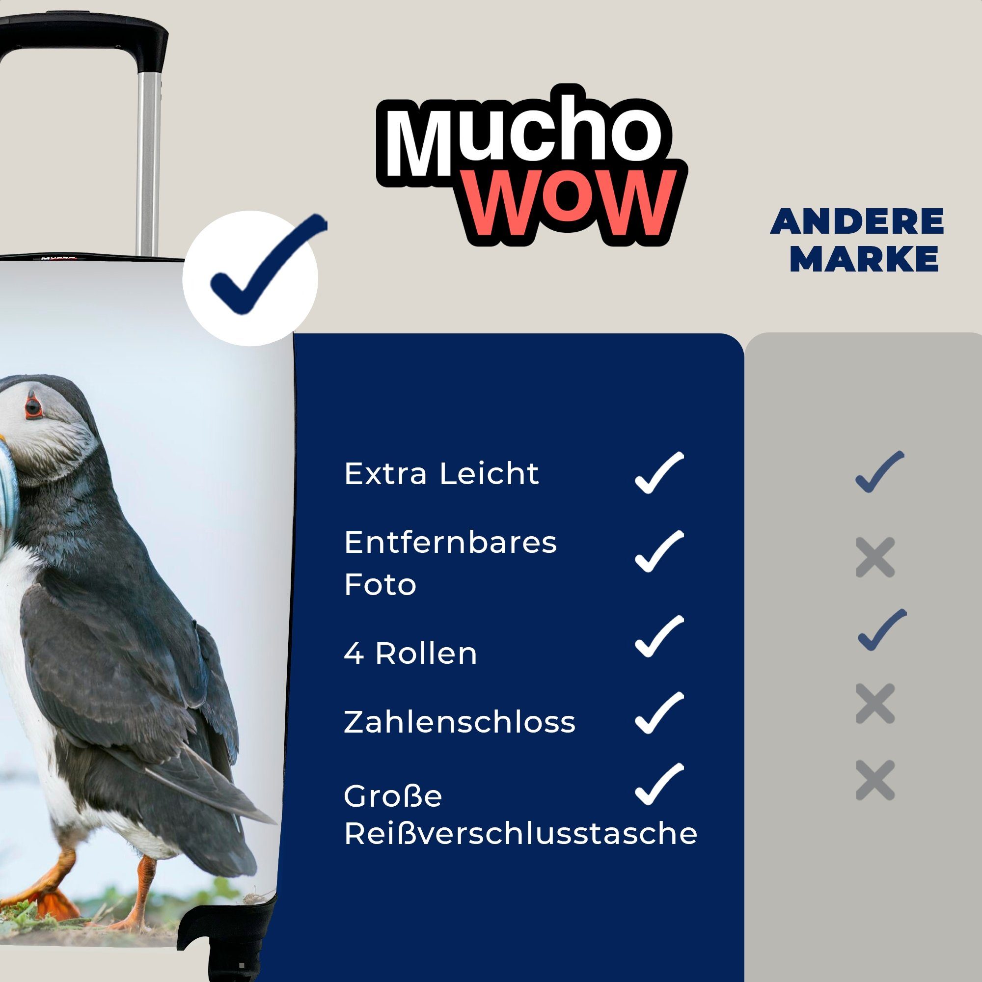 MuchoWow Handgepäckkoffer Schottischer Papageientaucher, 4 für Trolley, Reisetasche mit Reisekoffer Rollen, Ferien, Handgepäck rollen