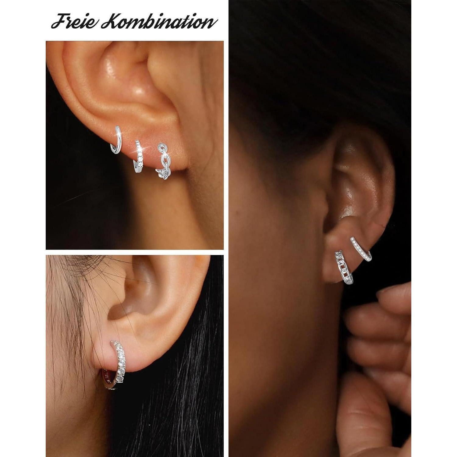 LuxusKollektion Creolen-Set Creolen Ohrringe Silber 925 vergoldet 14K Damen mini 3 Paar E-Silber