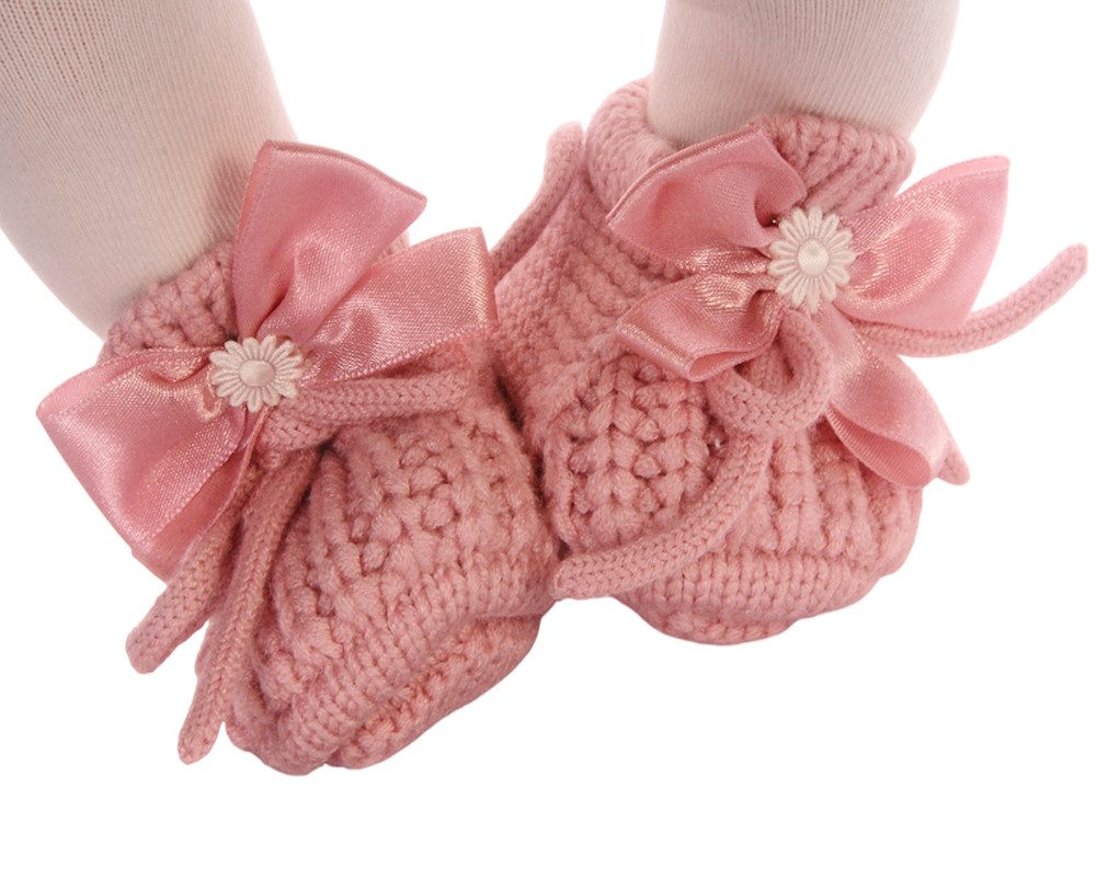 La Bortini Füßlinge Baby Strickschuhe Schleifen Erstlingsschuhe booties Socken weich, festlich, elastisch, für Neugeborene