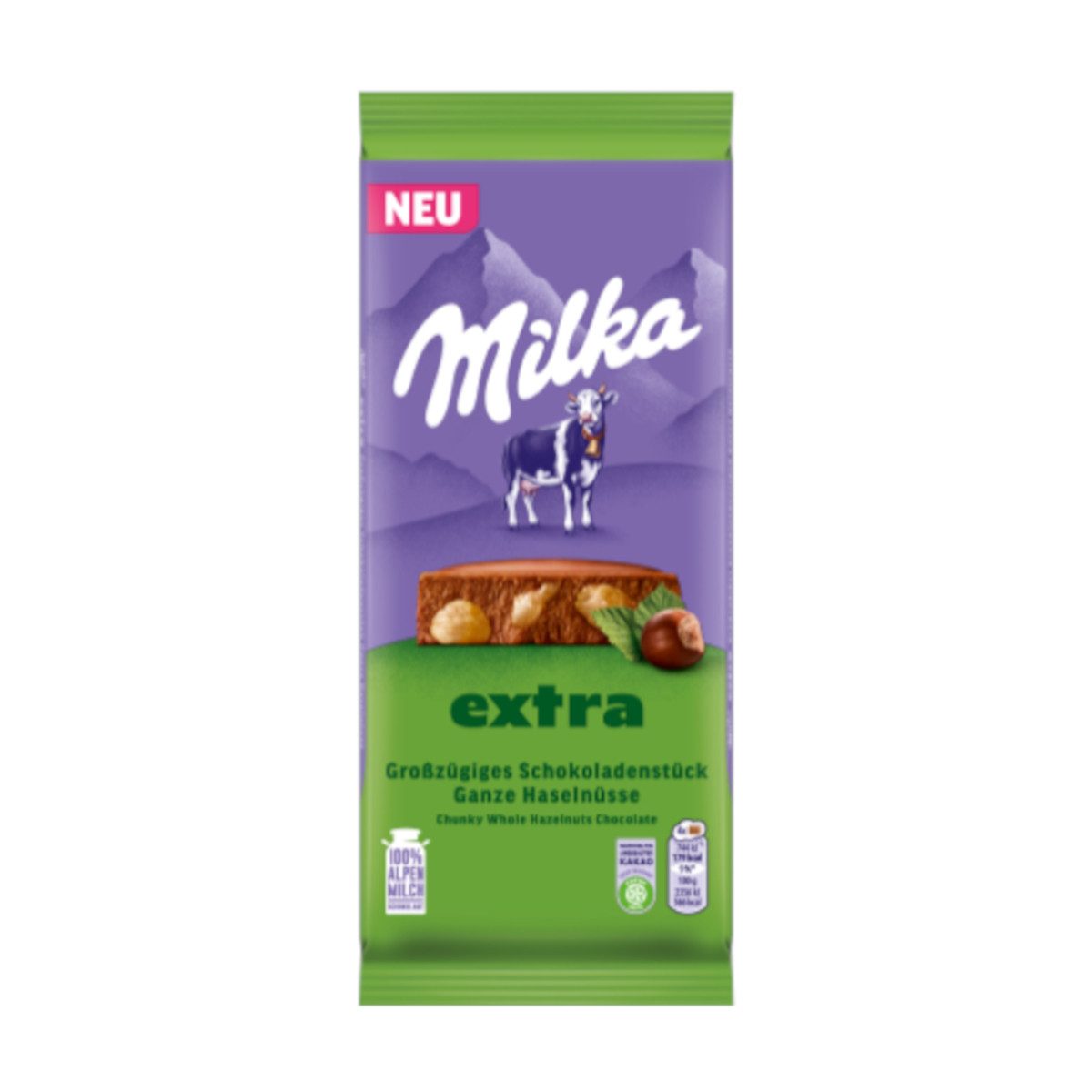 MILKA Schokolade, Milka EXTRA Ganze Nuss Schokolade mit ganzen Haselnüssen 190g