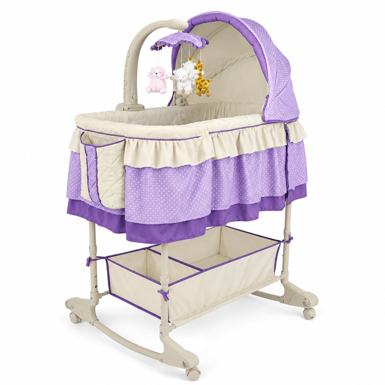 Best for Kids Stubenbett Babybett mit Metallrahmen, Melodie, Matratze&verstellbarer, 6-tlg., 4-in-1 Funktion, Schaukelmodus, Musikmobile, Nachtlicht