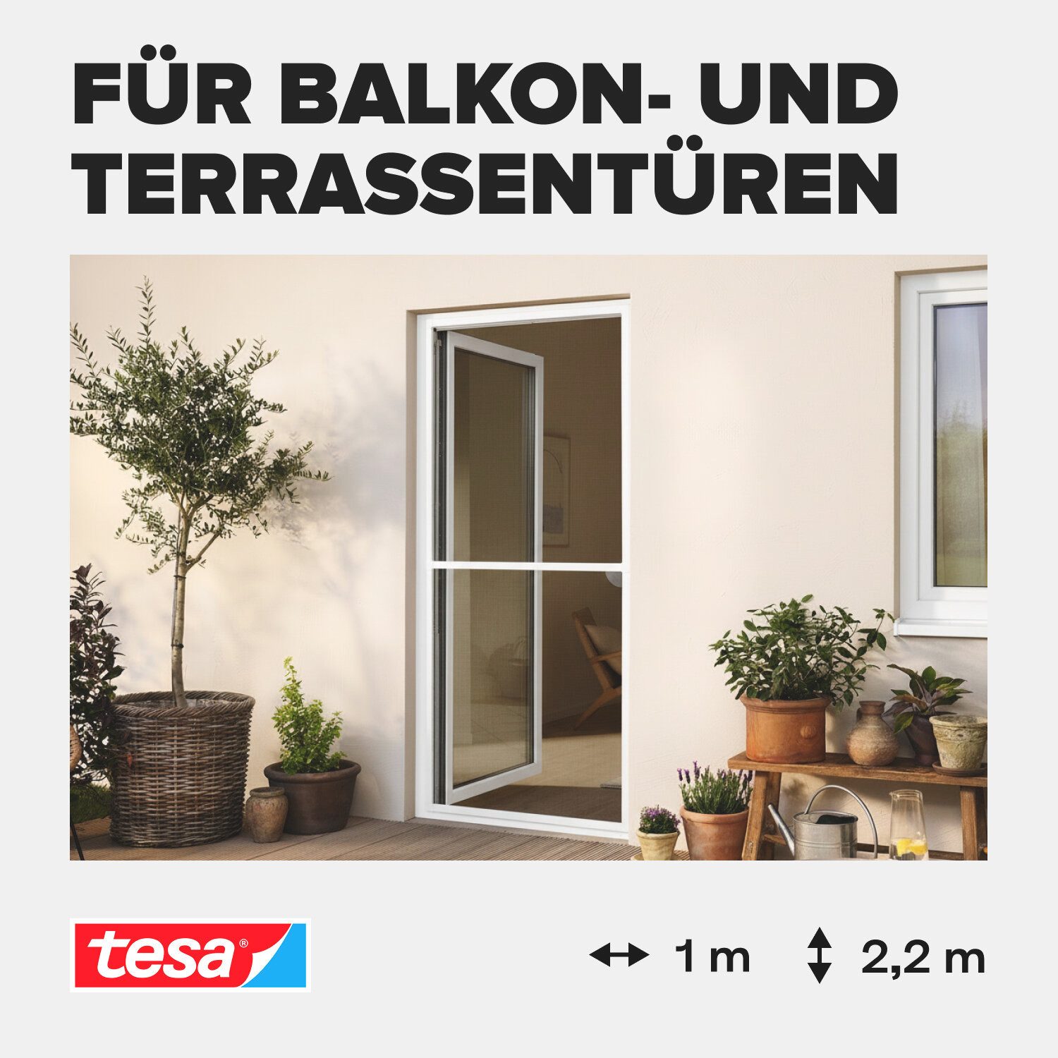 tesa Insektenschutz-Tür, (Komplett-Set, 1-St., INSECT STOP Fliegengitter Tür - 100 cm x 220 cm, Weiß), Insektengitter mit Aluminium-Rahmen - Tür Insektenschutz – Bild 4 von 5