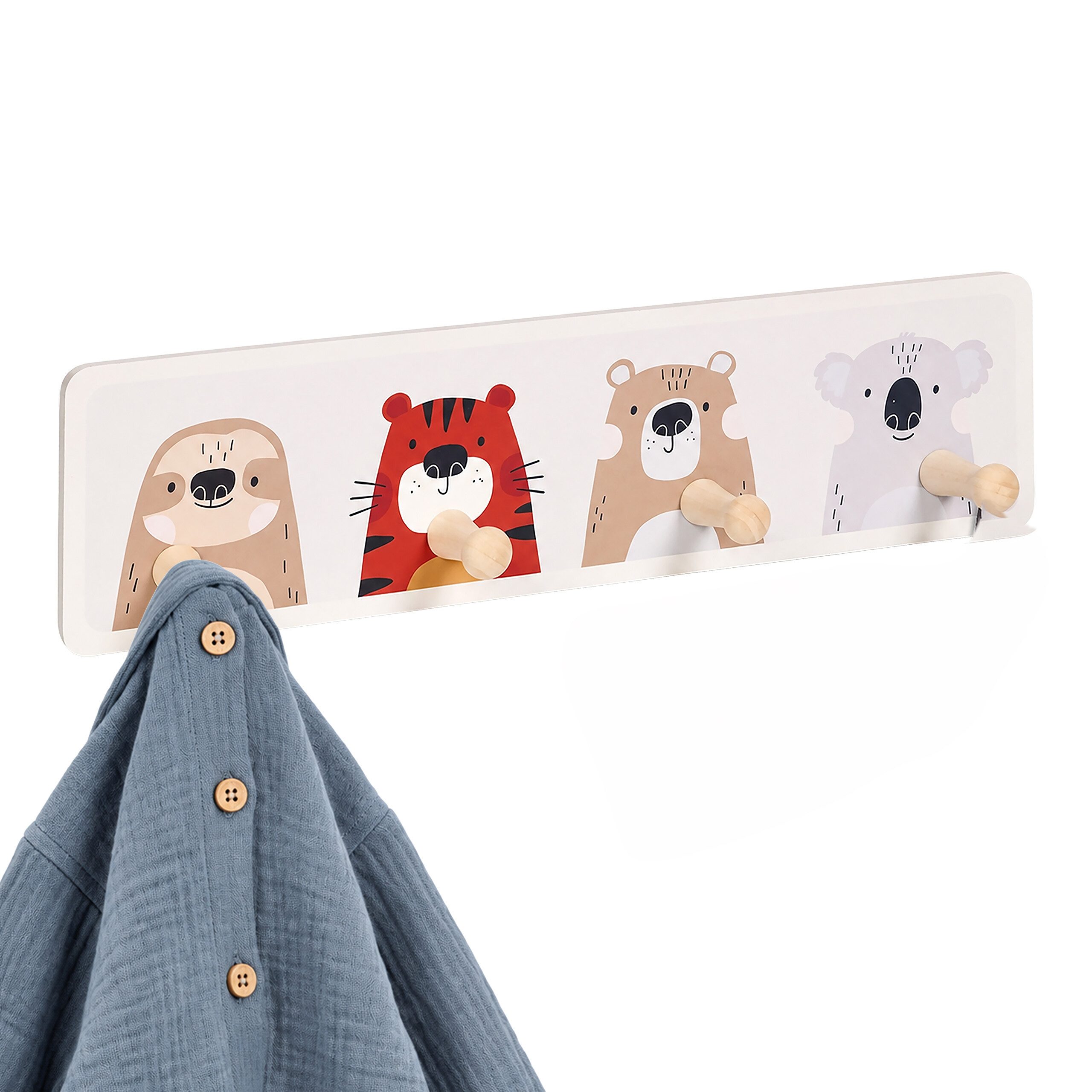 relaxdays Hakenleiste Kindergarderobe 4 Haken 10 x 38 cm, (4 St), A