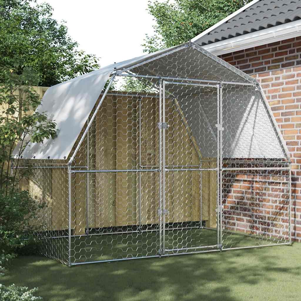 vidaXL Hühnerstall, Hühnergehege mit Dach und Tür Silbern Verzinkter Stahl