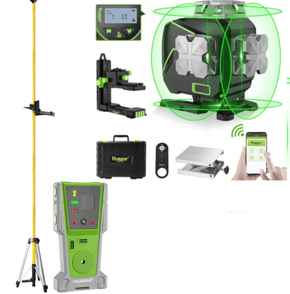 Huepar Kreuzlinienlaser Huepar S04CG LCD-Bildschirm 4D Laser mit Halterung günstig online kaufen
