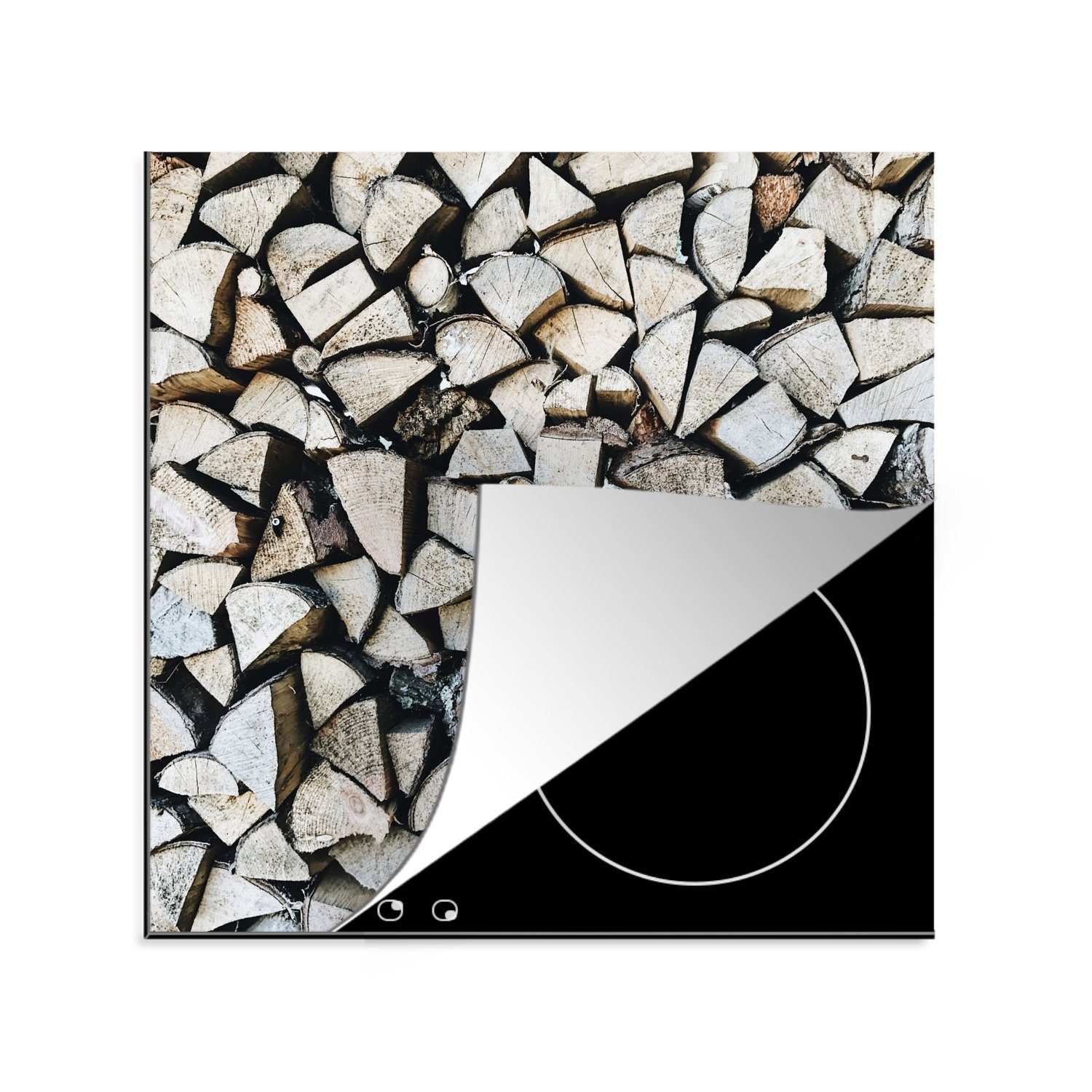 MuchoWow Herdblende-/Abdeckplatte Holz - Kamin - Winter, Vinyl, (1 tlg), 78x78 cm, Ceranfeldabdeckung, Arbeitsplatte für küche