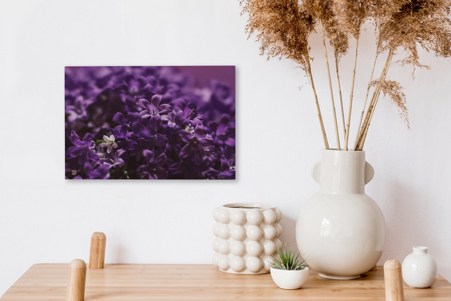 OneMillionCanvasses® Leinwandbild Kleine lila Blume, Aufhängefertig, St), (1 Wandbild Wanddeko, Leinwandbilder, cm 30x20