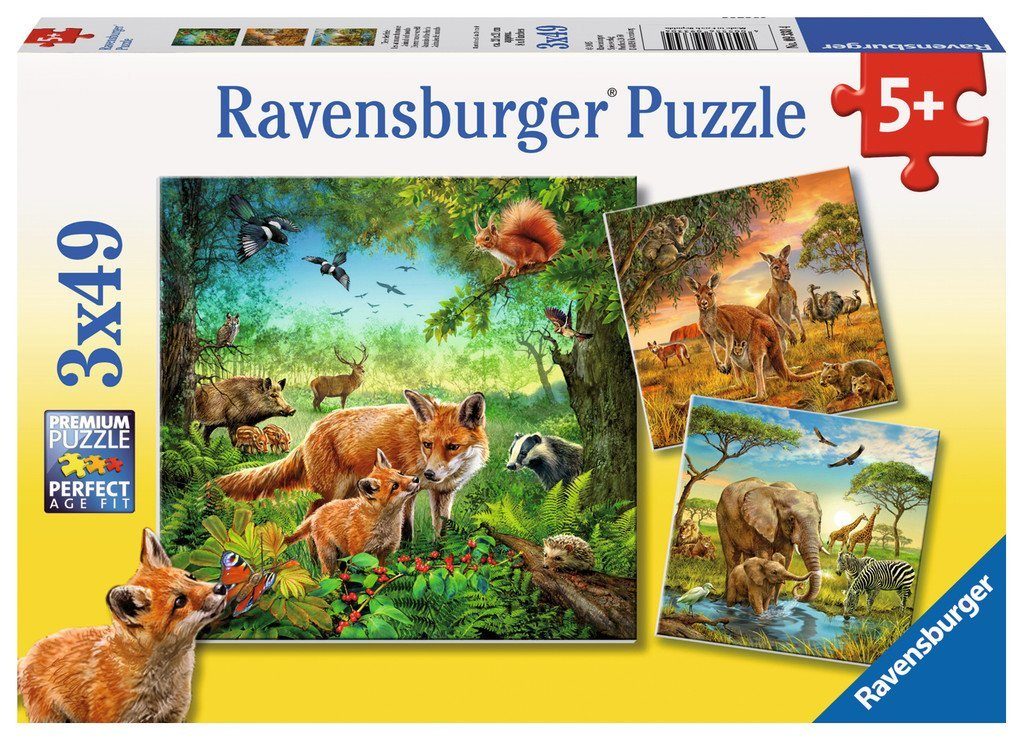 Ravensburger Puzzle 3 x 49 Teile Ravensburger Kinder Puzzle Tiere der Erde günstig online kaufen
