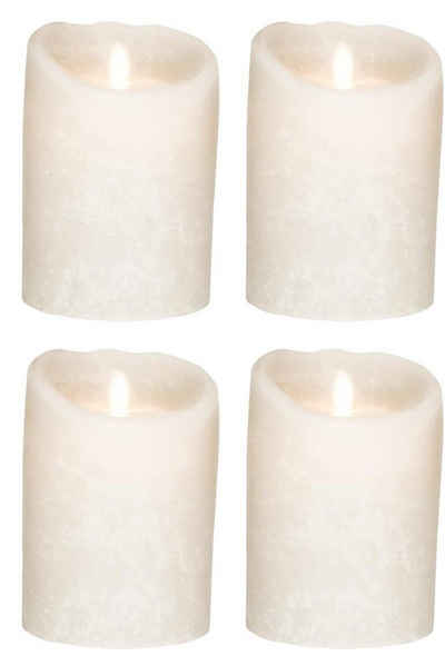 SOMPEX LED-Kerze »4er Set Flame LED Kerzen weiß Frost 12,5cm« (Set, 4-tlg., 4 Kerzen, Höhe 12,5cm, Durchmesser 8cm), integrierter Timer, Echtwachs, täuschend echtes Kerzenlicht, optimales Set für den Adventskranz, Fernbedienung separat erhältlich