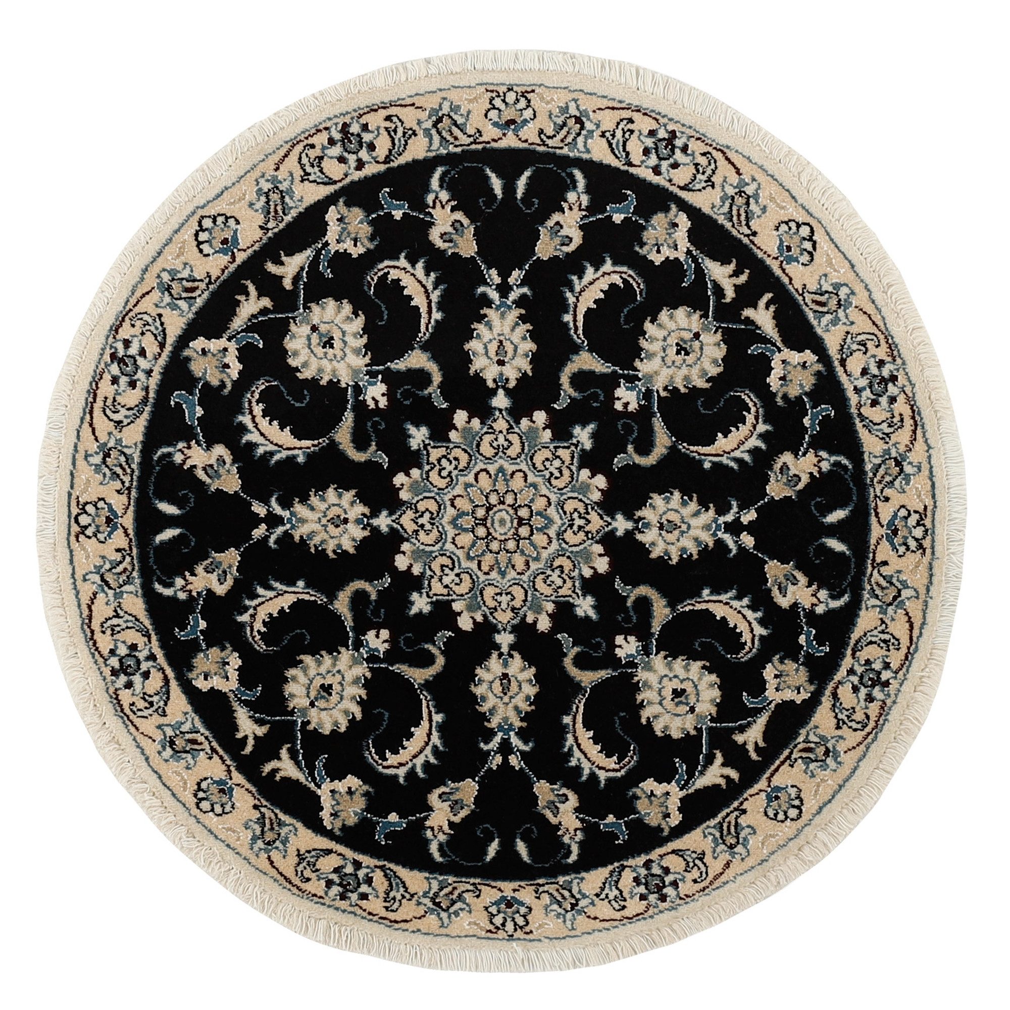 Wohnando Teppich MY-RUG Perserteppich Nain Kashmar Medaillondesign dunkelblau 100x100cm, Rund, Höhe: 12 mm, Handgeknüpfter Teppich,Handgesponnene Wolle, mit Naturfarben gegärbt