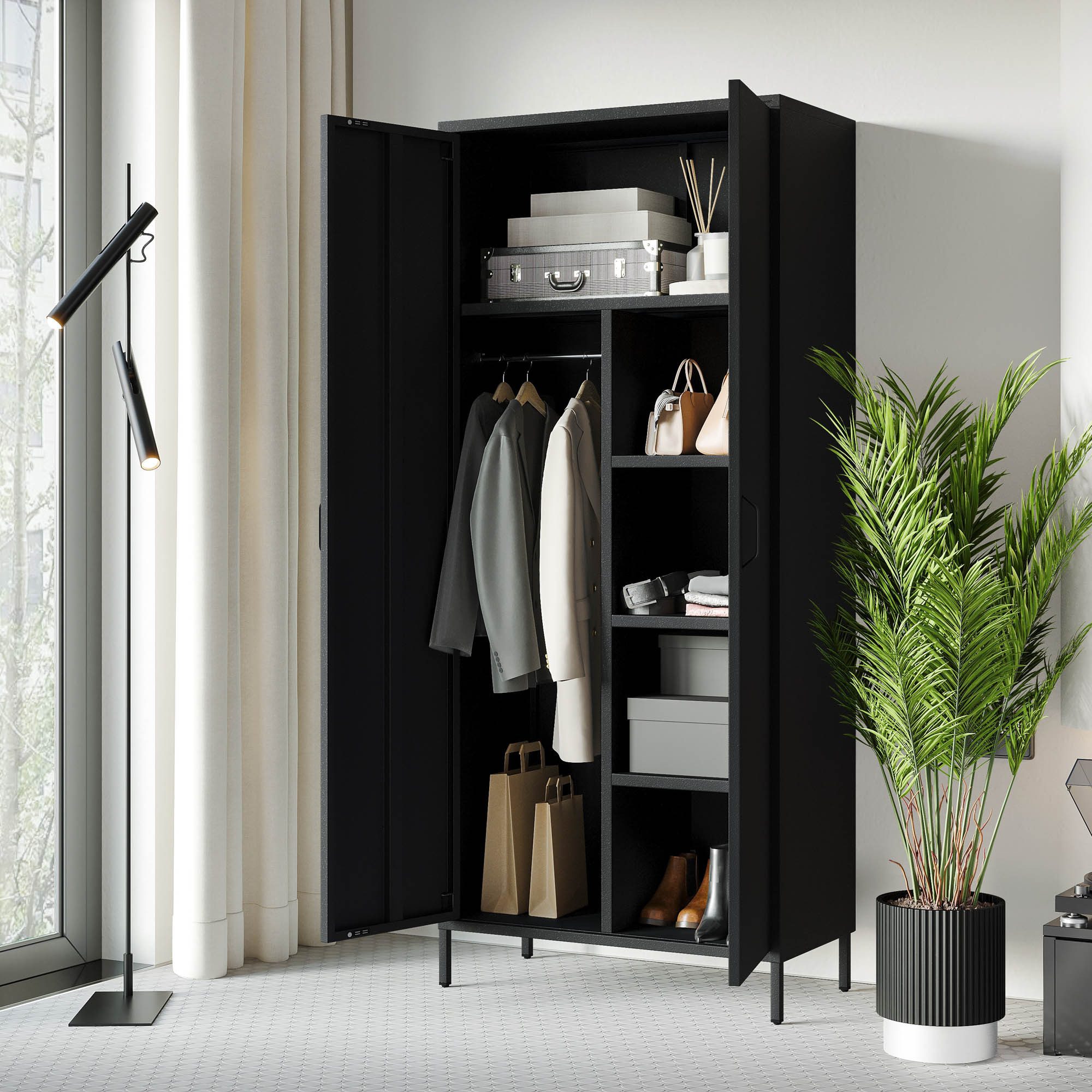 Jan Nowak Kleiderschrank FLAVIO Kleiderschrank Metall Stahl 80x185x45cm 3 Zonen Sparkling (Stahl 0,6mm, 40kg pro Zone, Magnete Silikonpads, Wandmontage) Brilliance Beine regulierbar Wohnzimmer Schlafzimmer