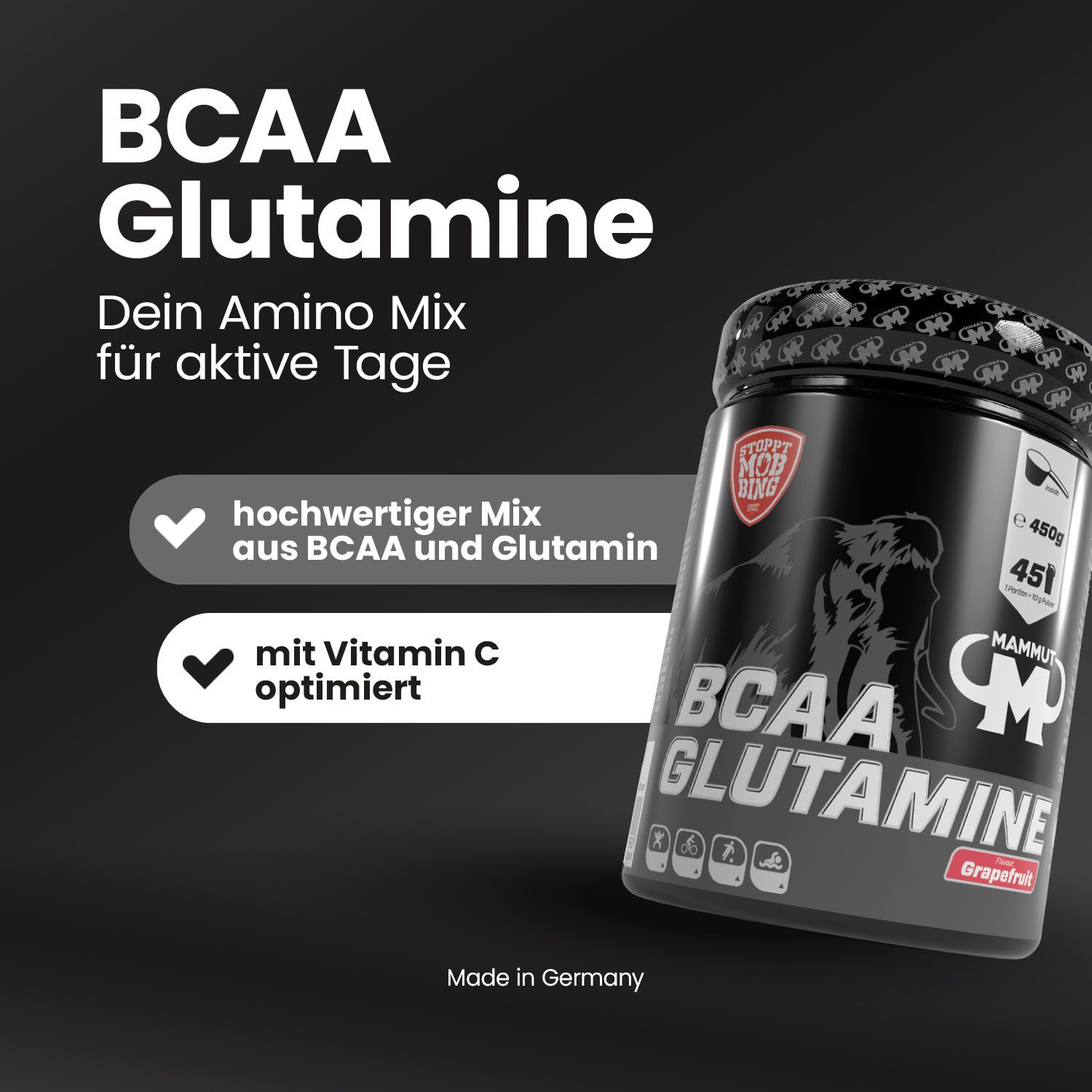 Mammut Nutrition BCAA Glutamine Powder - Grapefruit - 450 g Dose Pulver, 450 g
