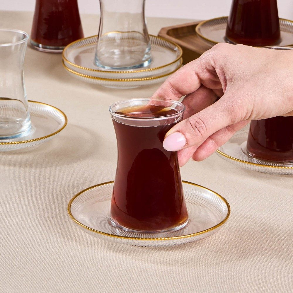 Karaca Teeservice Karaca Juliet Turkische Tee Set Teetasse für 6 Personen, 170ml, Gold