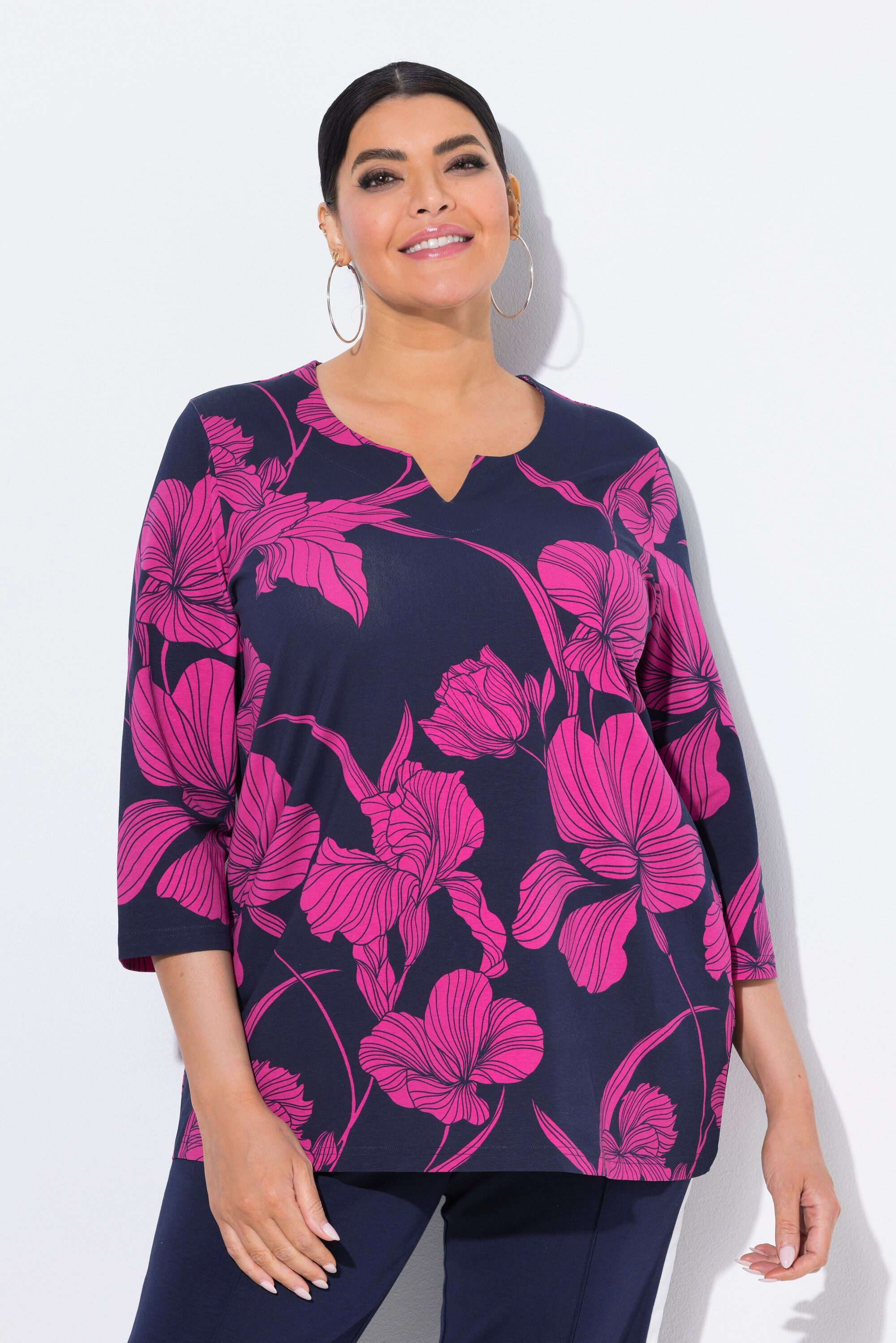 Ulla Popken T-Shirt Shirt Blüten A-Linie günstig online kaufen