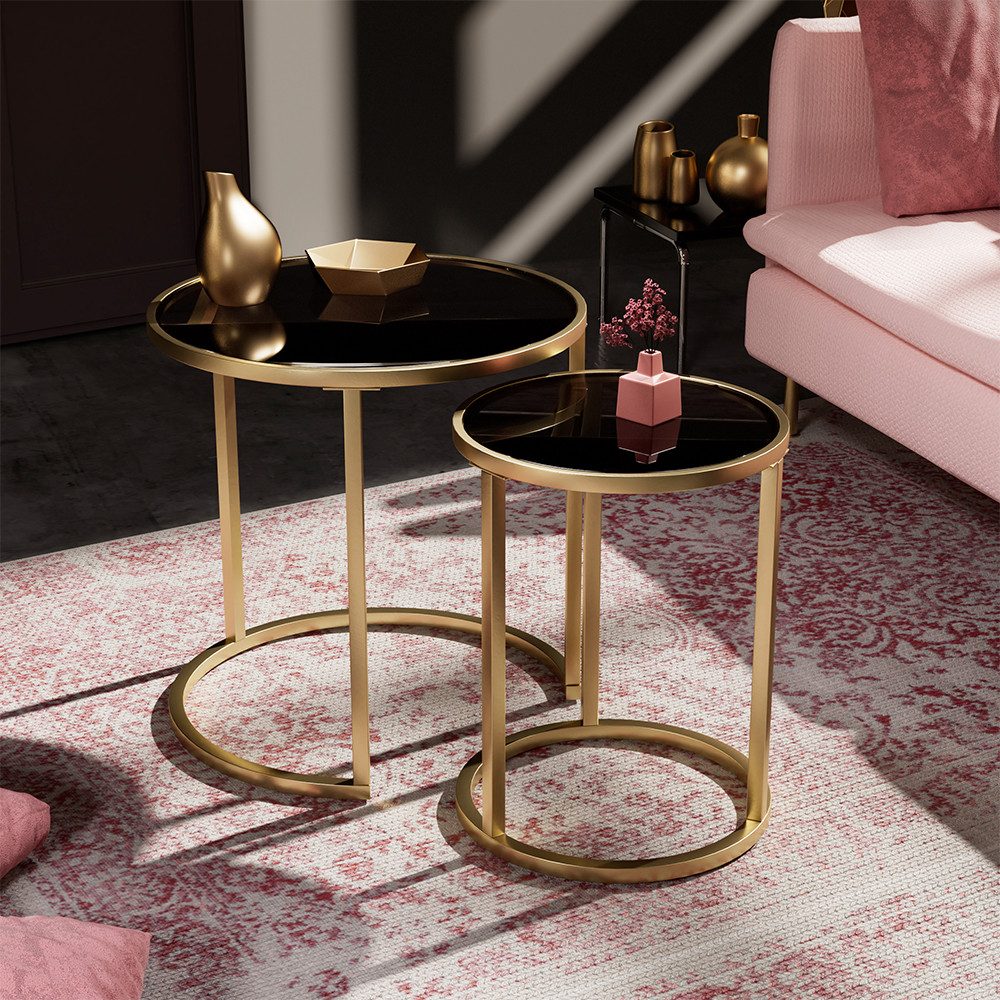 Vicco Couchtisch Sevilla, Schwarz, 50 x 45,5 cm 2er Set