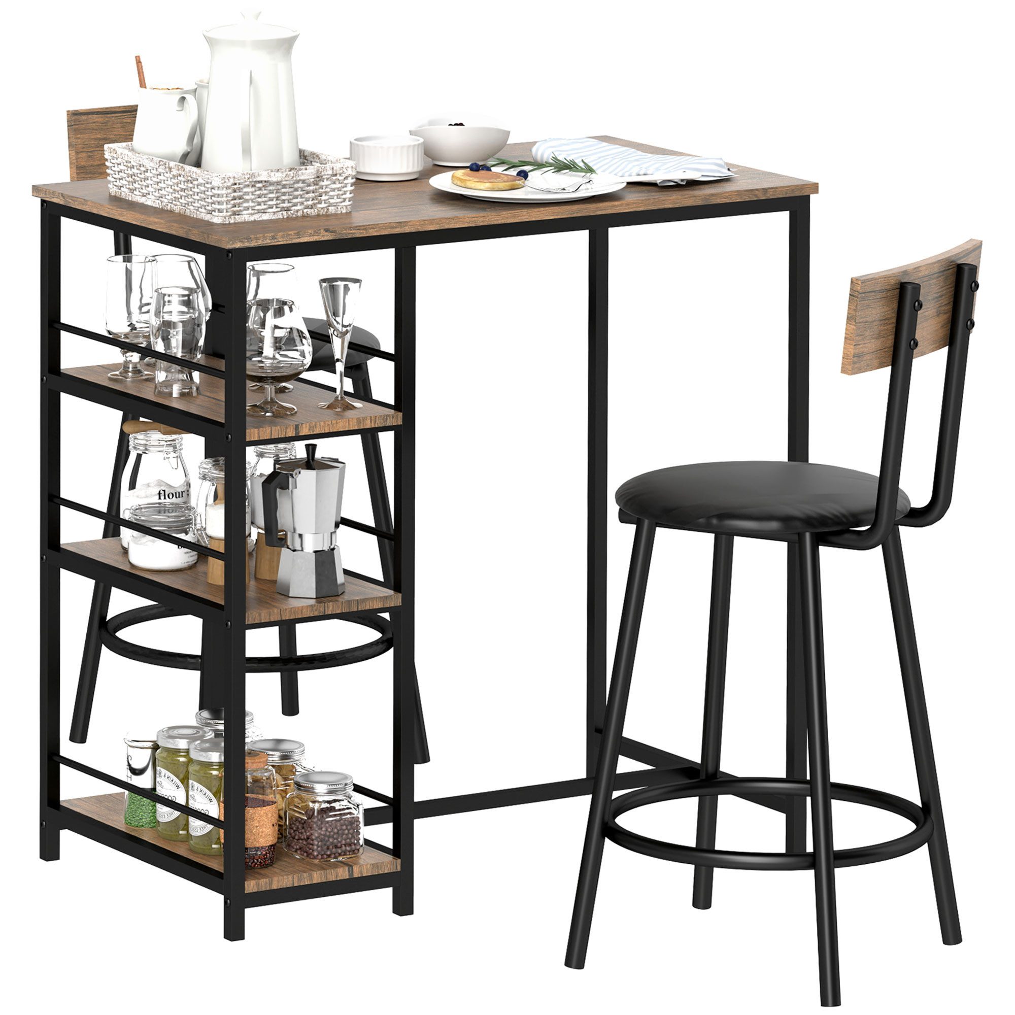 HOMCOM Bargruppe 3-tlg. Bartisch-Set mit Küchentisch, günstig online kaufen