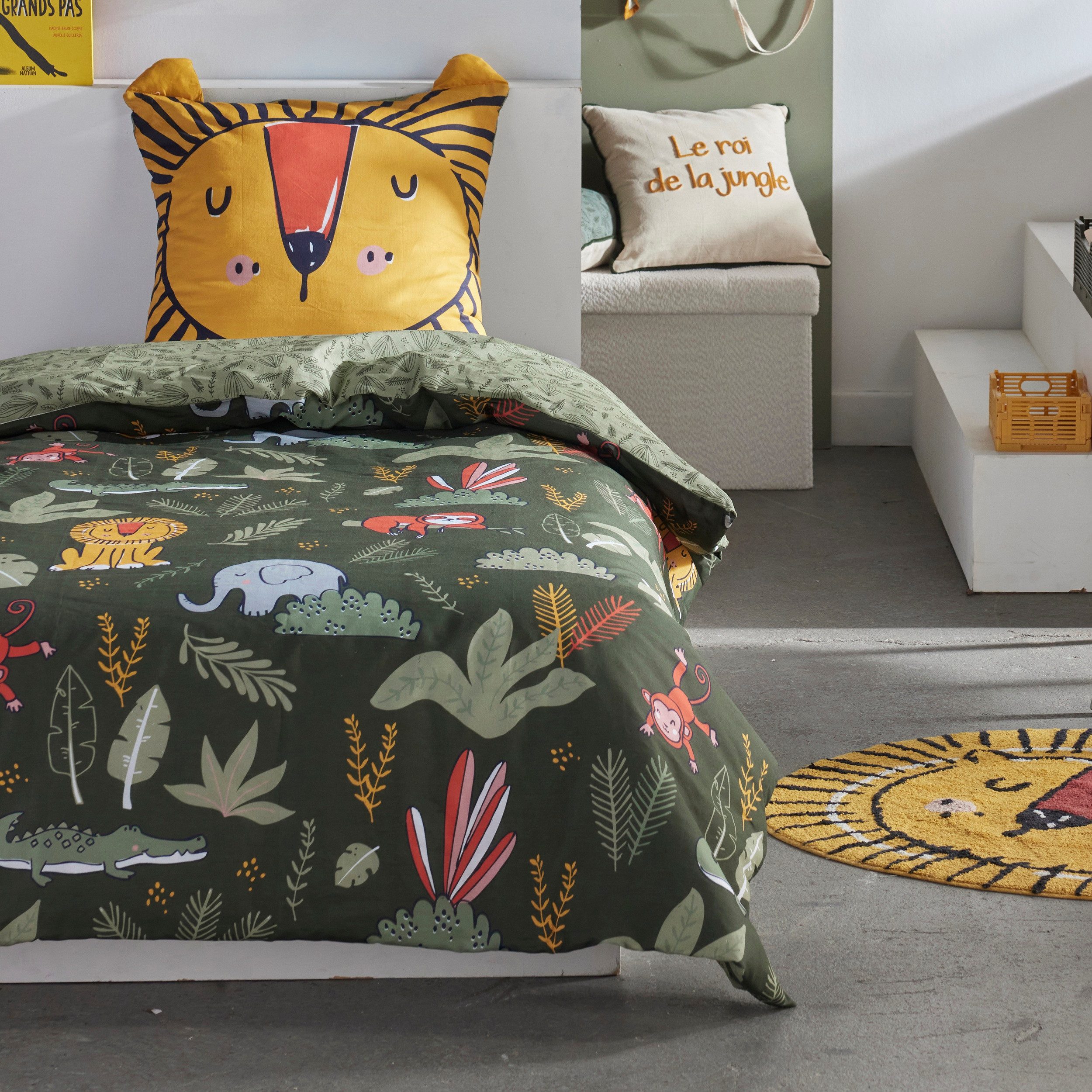Familando Kinderbettwäsche Dschungel mit Ohren am Kopfkissen 135x200 80x80 günstig online kaufen