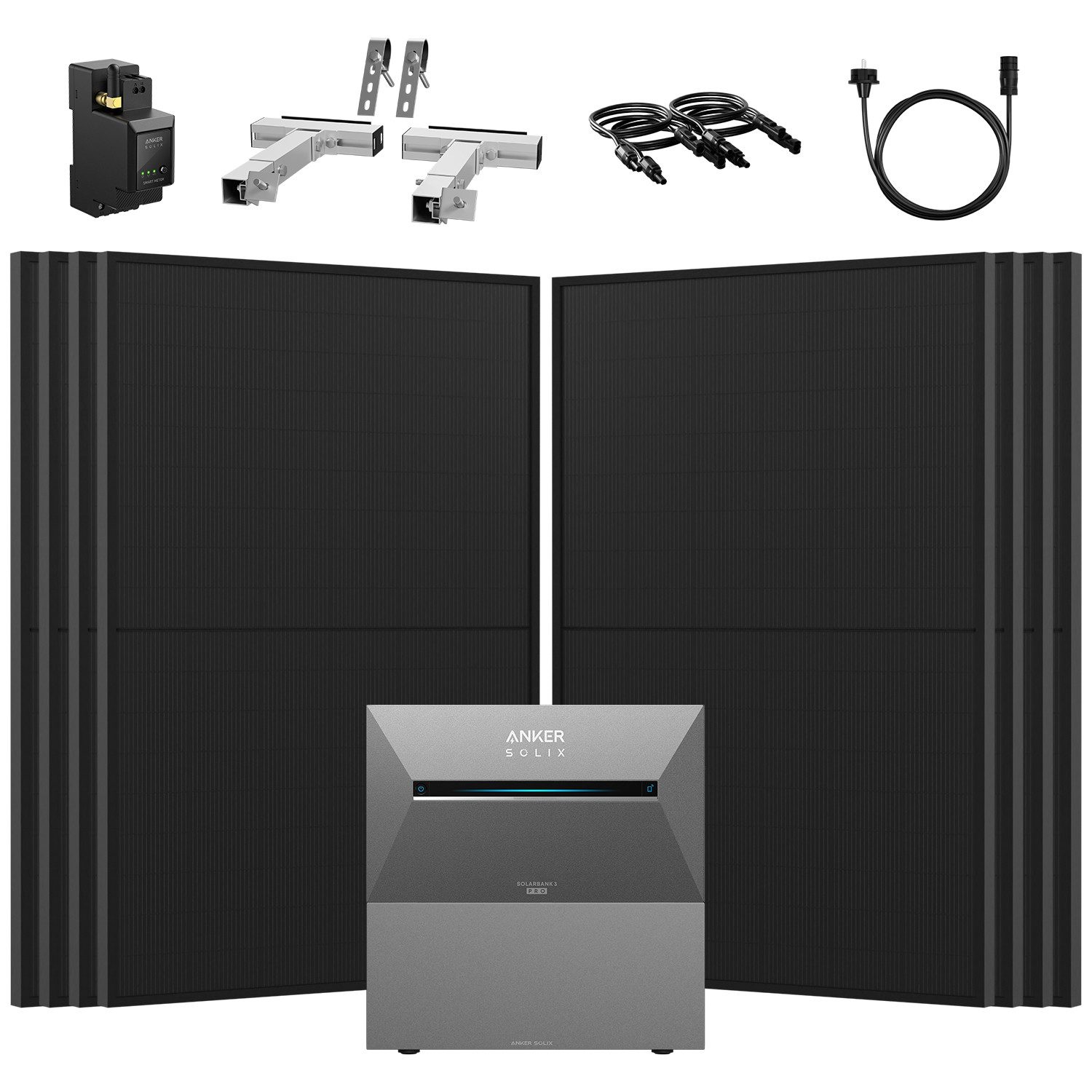 Anker 3600W Komplettset Solaranlage Anker SOLIX 3 E2700 Pro Speicher, (Smart Meter und 8x JASolar 450Wp Full Black im Lieferumfang enthalten), Speicher mit integriertem Wechselrichter, All-in-One 2,668kWh Akku