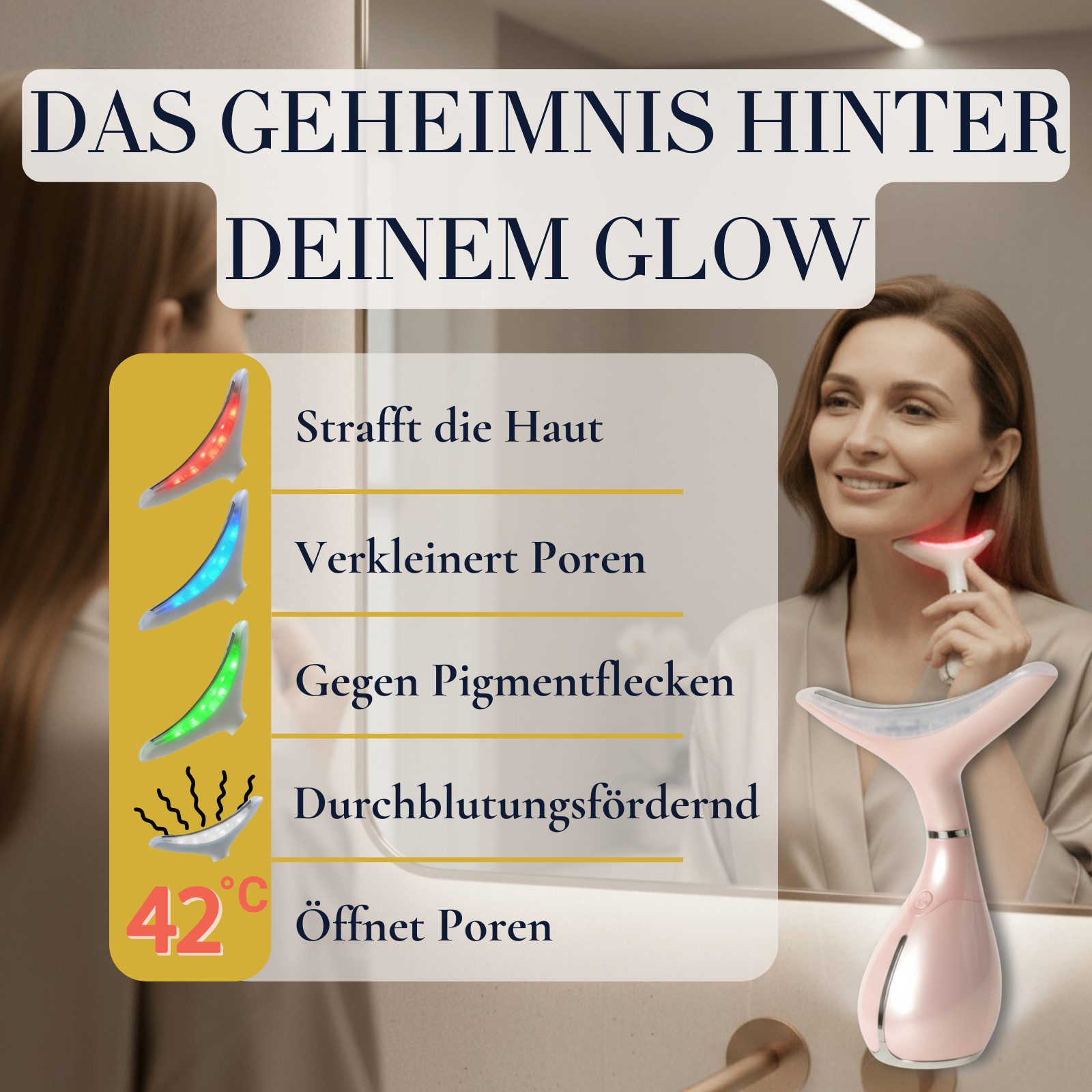 BeautiQ Gesichtsmassagegerät [Preissieger] Beauty Prestige Anti-Aging, Faltenwunder, 4-in-1-Technologie für jugendliche Haut: LED, Vibration, Wärme & Kälte