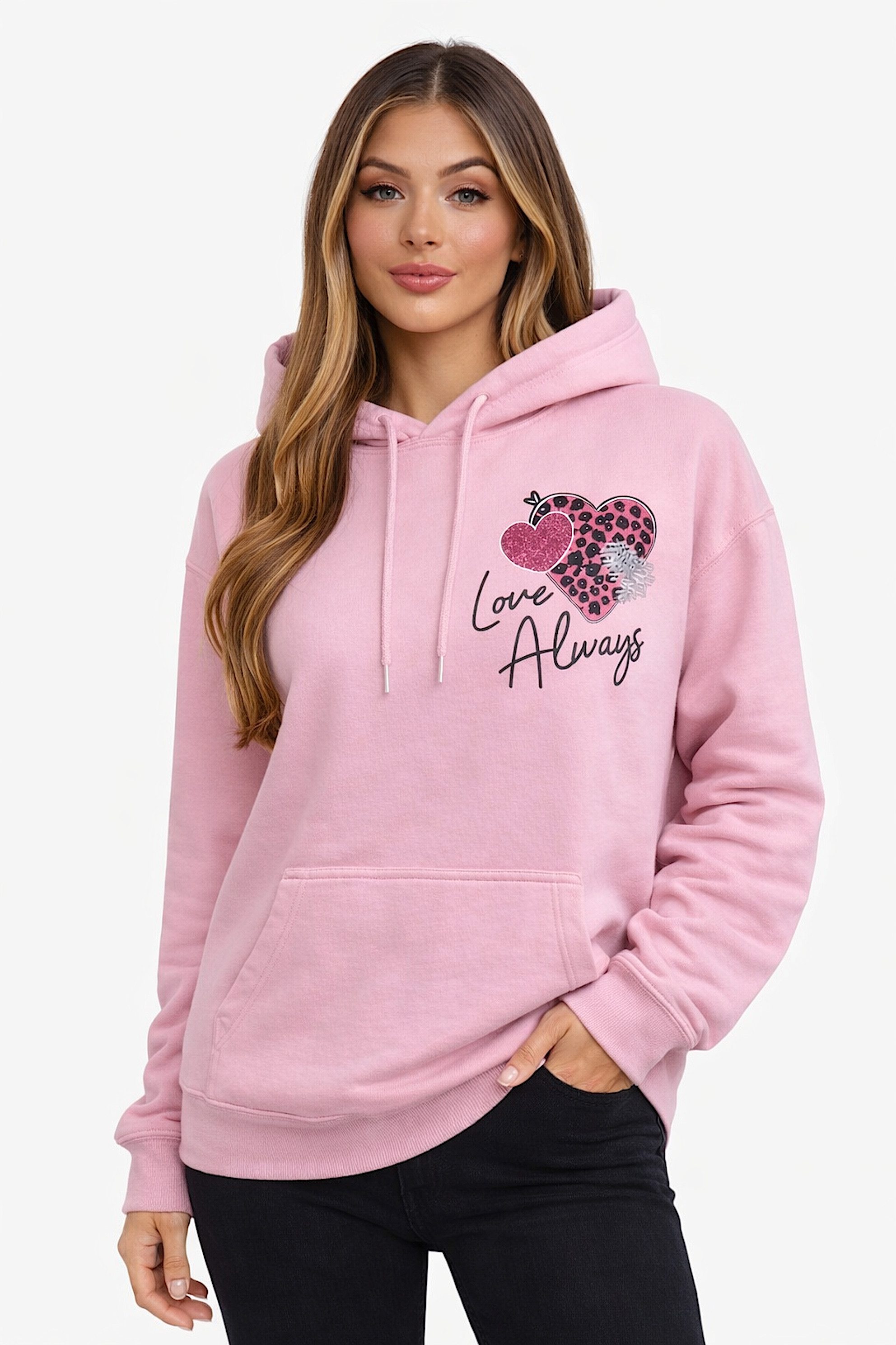 Worldclassca Hoodie Worldclassca Oversized Hoodie "LOVE ALWAYS" Kapuzenpullover Sweatshirt Neue Kollektion - Stilvolle und gemütliche Casual Mode für Damen