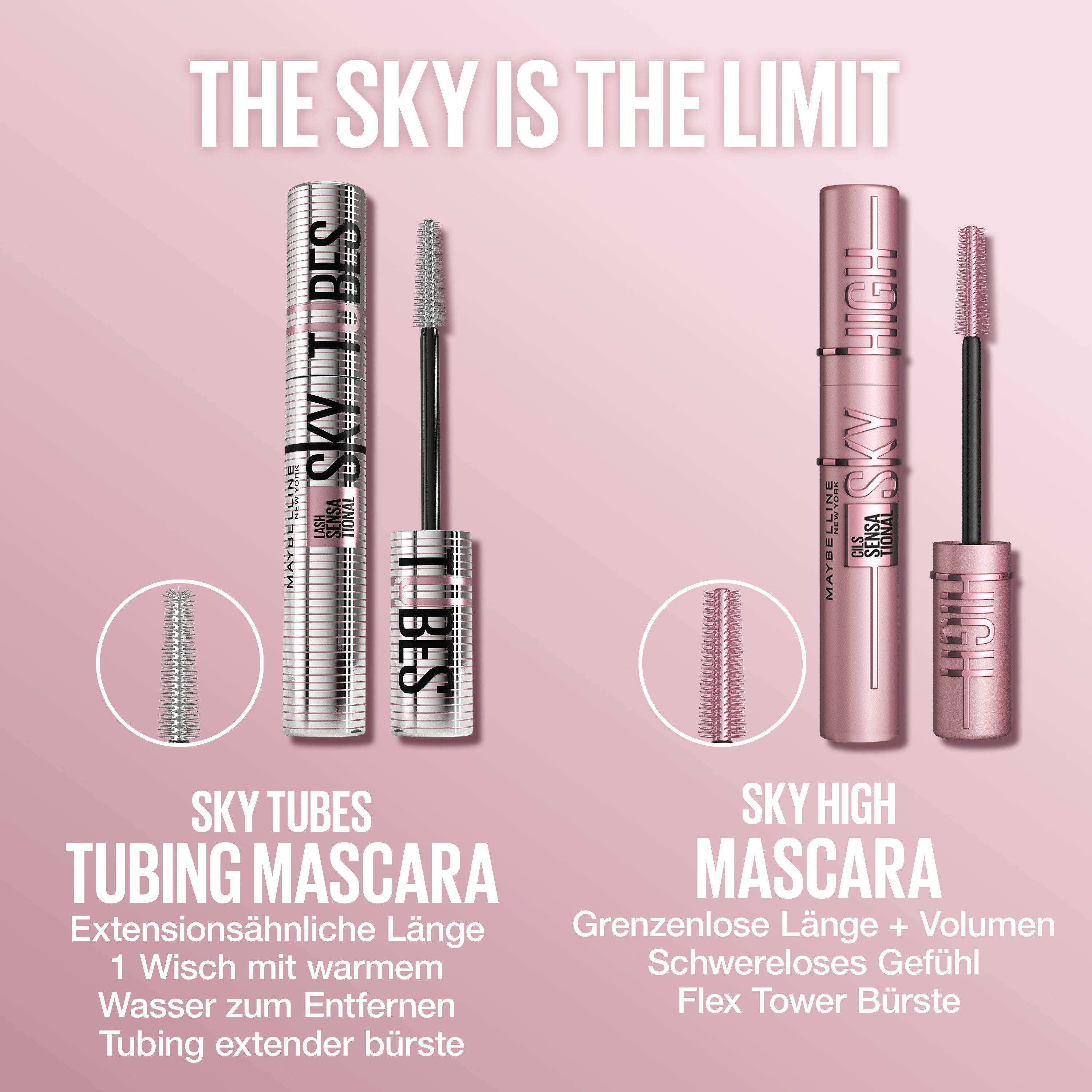 MAYBELLINE NEW YORK Mascara LASH SENSATIONAL SKY TUBES TUBING MASCARA, Wimper für Wimper ultimative Länge – Bild 4 von 5