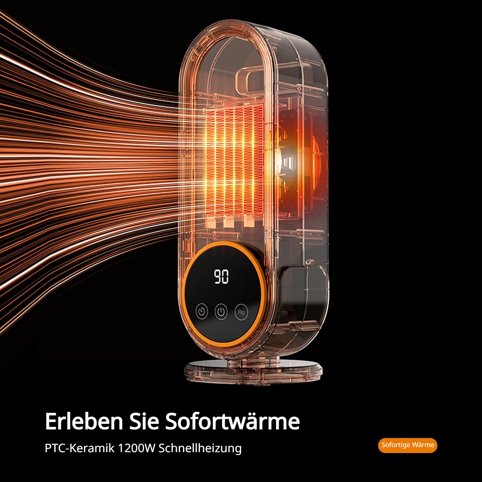 Tekoo Heizlüfter Keramik Heizlüfter 1200W Energiesparend, Timer & Display, Flüsterleiser 40dB Betrieb, Anti-Verbrühungs-Gitter, No-Light-Desig