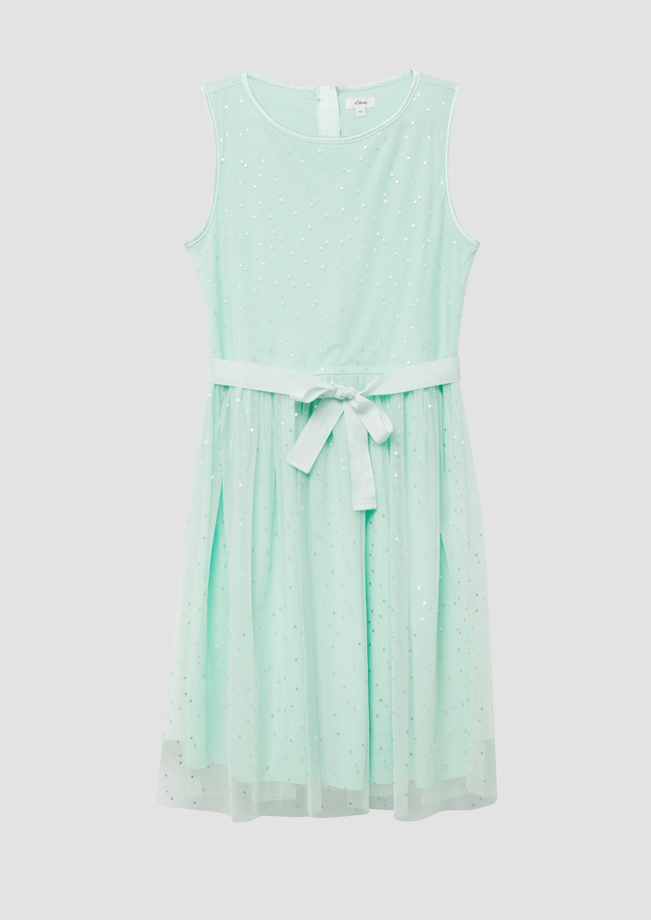 s.Oliver Minikleid Kleid Kurzes Kleid mit silbernen Punkten und Bindegürtel