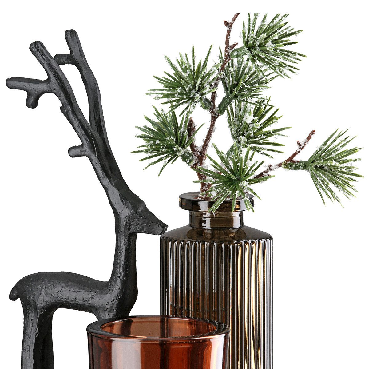 MF Teelichthalter mit Tablett Deko Ensemble Black Deer Winterzauber rund Glas Hirsch Weihnachtsdeko (1 St)