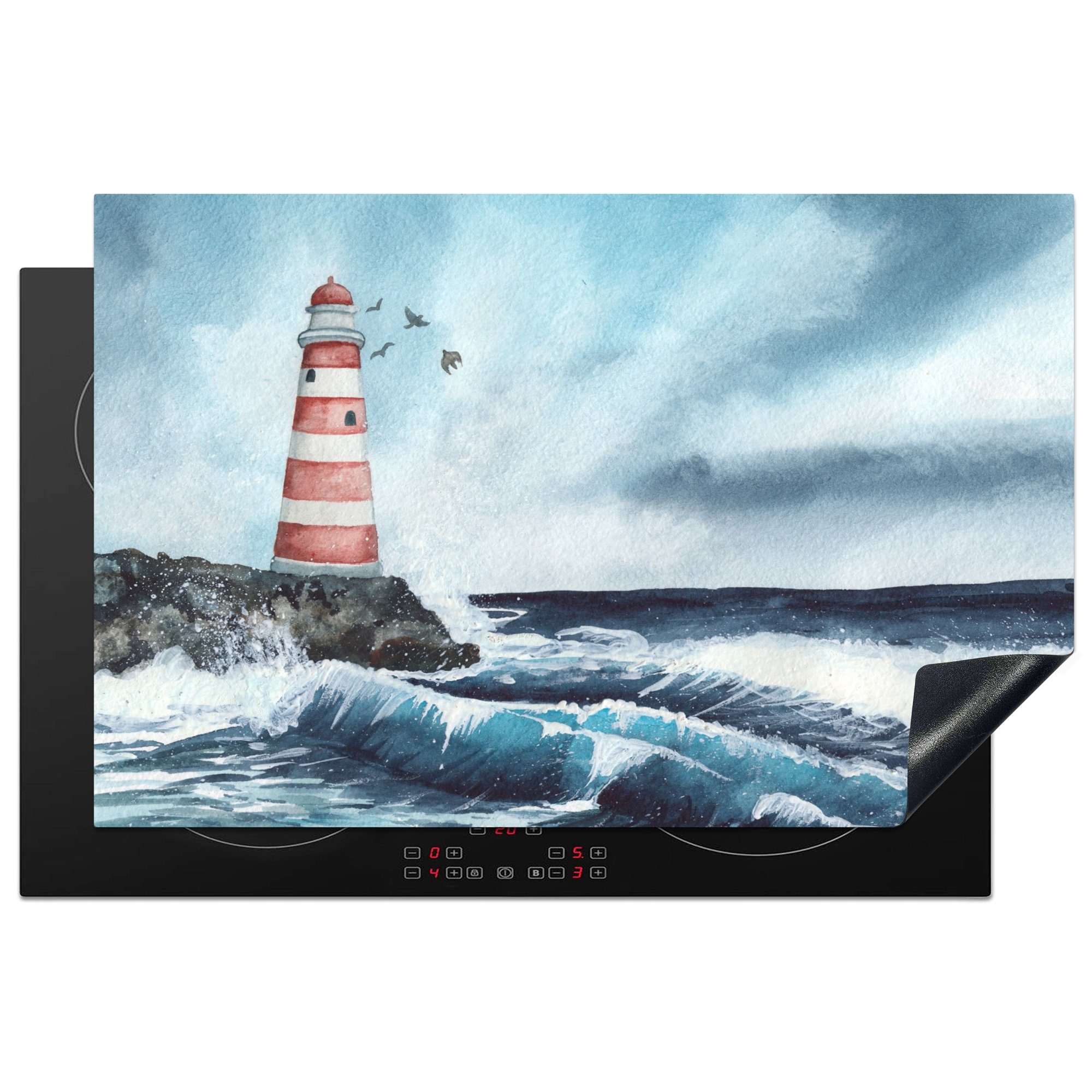 MuchoWow Herdblende-/Abdeckplatte Leuchtturm - Meer - Golf, Vinyl, (1 tlg), 81x52 cm, Induktionskochfeld Schutz für die küche, Ceranfeldabdeckung