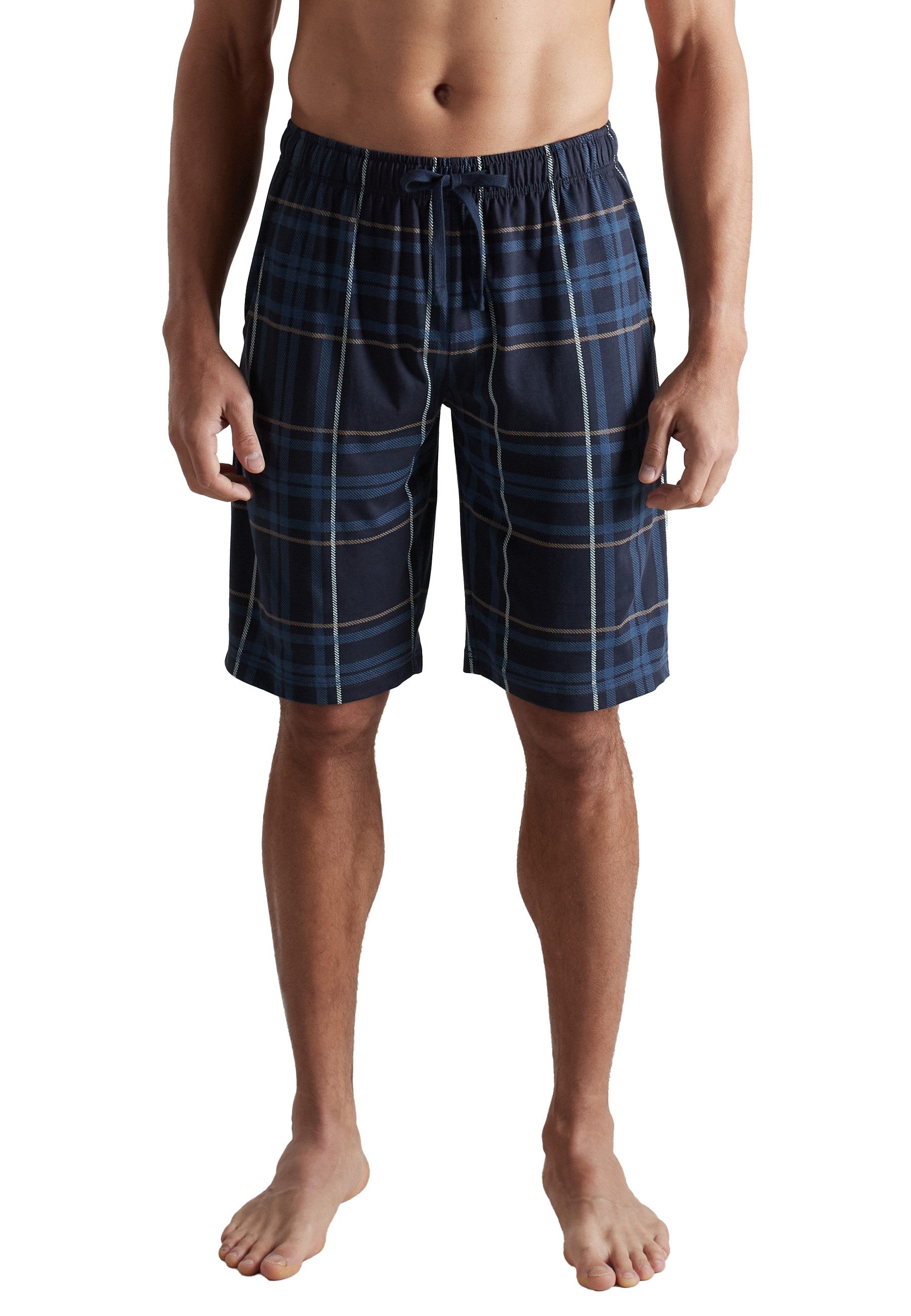 Schlafhose CECEBA Herren Bermuda blau kariert