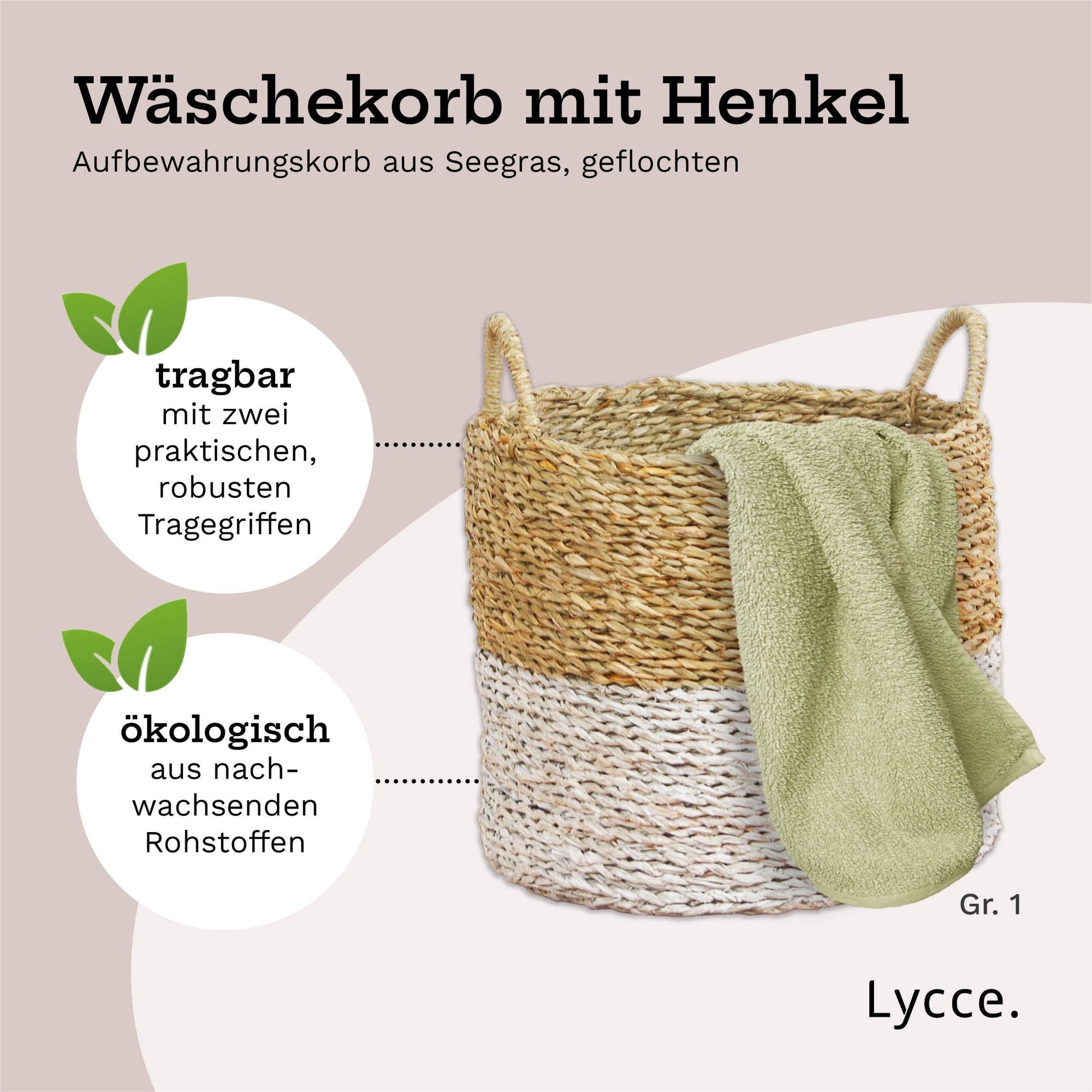 Lycce Wäschebox AUFBEWAHRUNGSKORB Flechtkorb RUND in Gr.1 Seegras