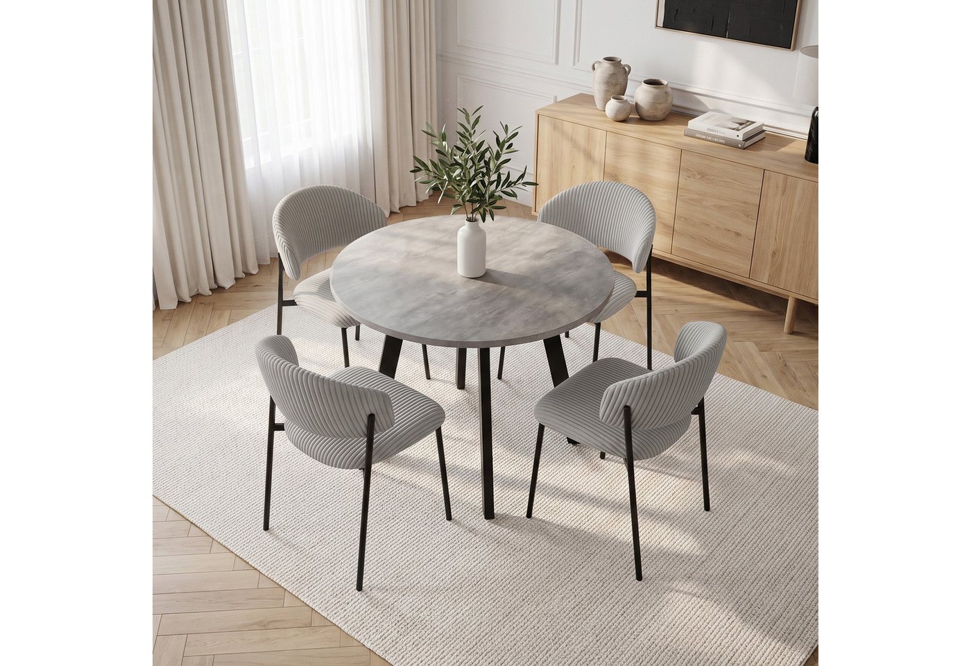 Jiexi Esstisch Grauer moderner runder Esstisch – Durchmesser 80 cm – Küchentisch