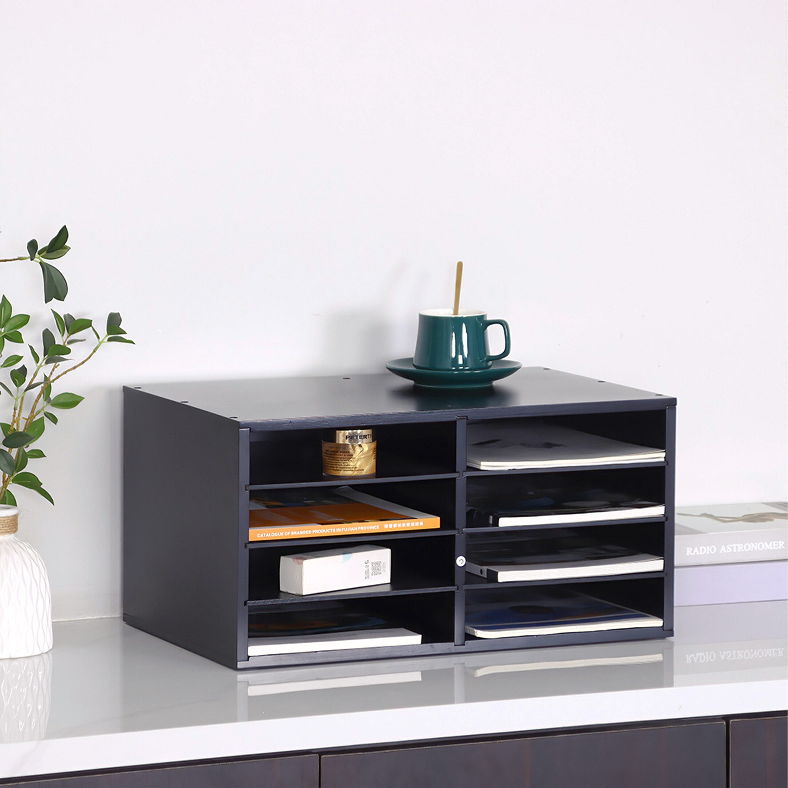 relaxdays Briefablage Dokumentenablage Bambus 8 Fächer, schwarz