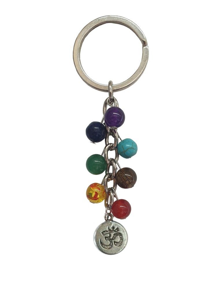 Schlüsselanhänger Schlüsselanhänger "Om" Chakra Edelsteine mit Metall Anhänger, 10cm