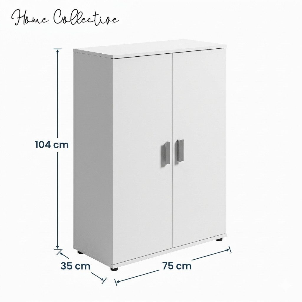 Home Collective Mehrzweckschrank Sideboard Highboard mit 2 Türen und Einlegeböden, Made in Germany Schuhschrank, Kommode weiß, 75 x 104 x 35 cm – Bild 2 von 5
