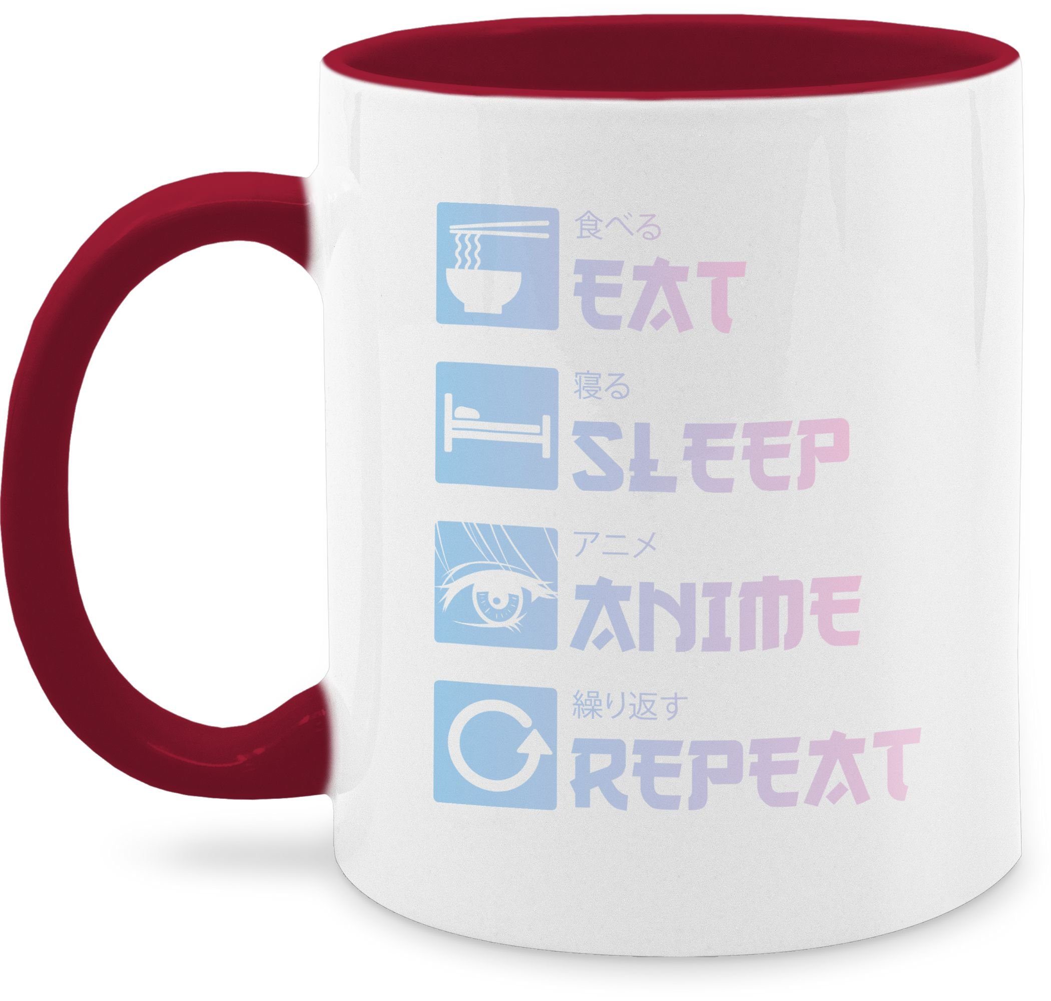 Shirtracer Tasse Eat Sleep Anime Repeat - Manga, Keramik, Anime Merch Kaffeetasse 1 Bordeauxrot